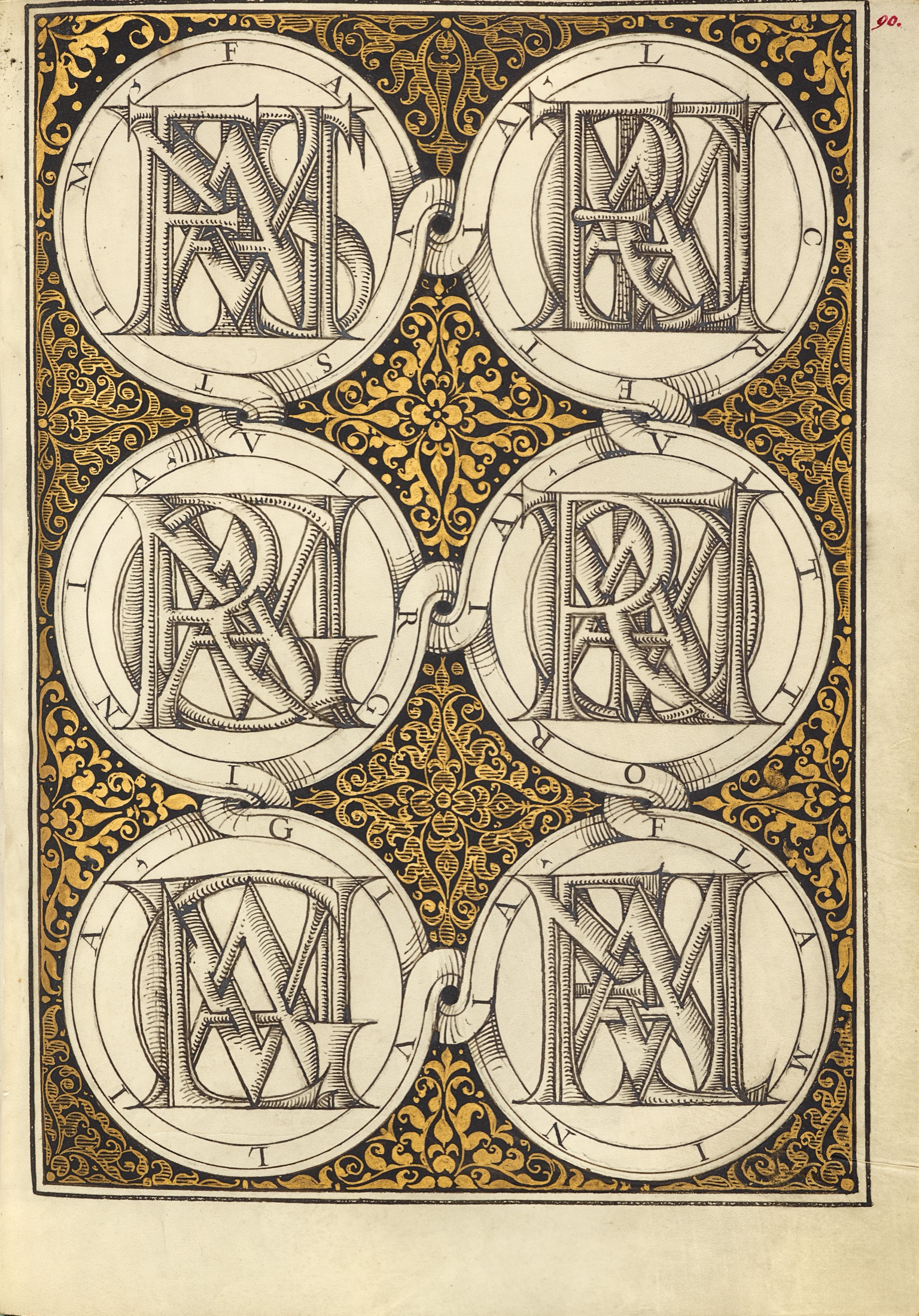 Superimposed Letters Spelling the Names of Illustrious Women of Ancient Rome: Faustina, Lucretia, Virginia, Vittoria, Giulia, Flaminia — Georg Bocskay (Scribe)