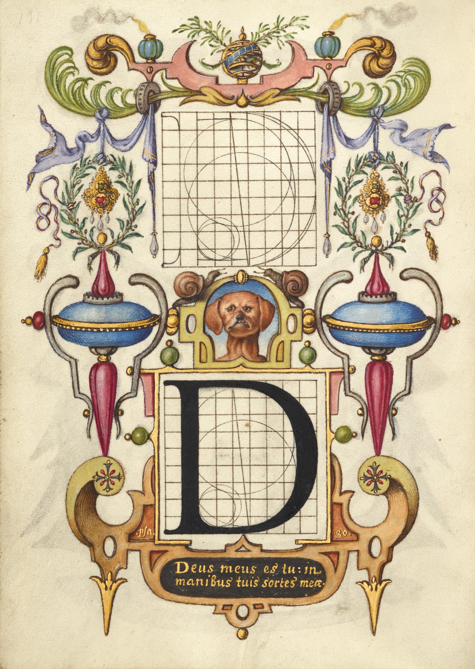 Guide for Constructing the Letter D — Joris Hoefnagel (Illuminator)