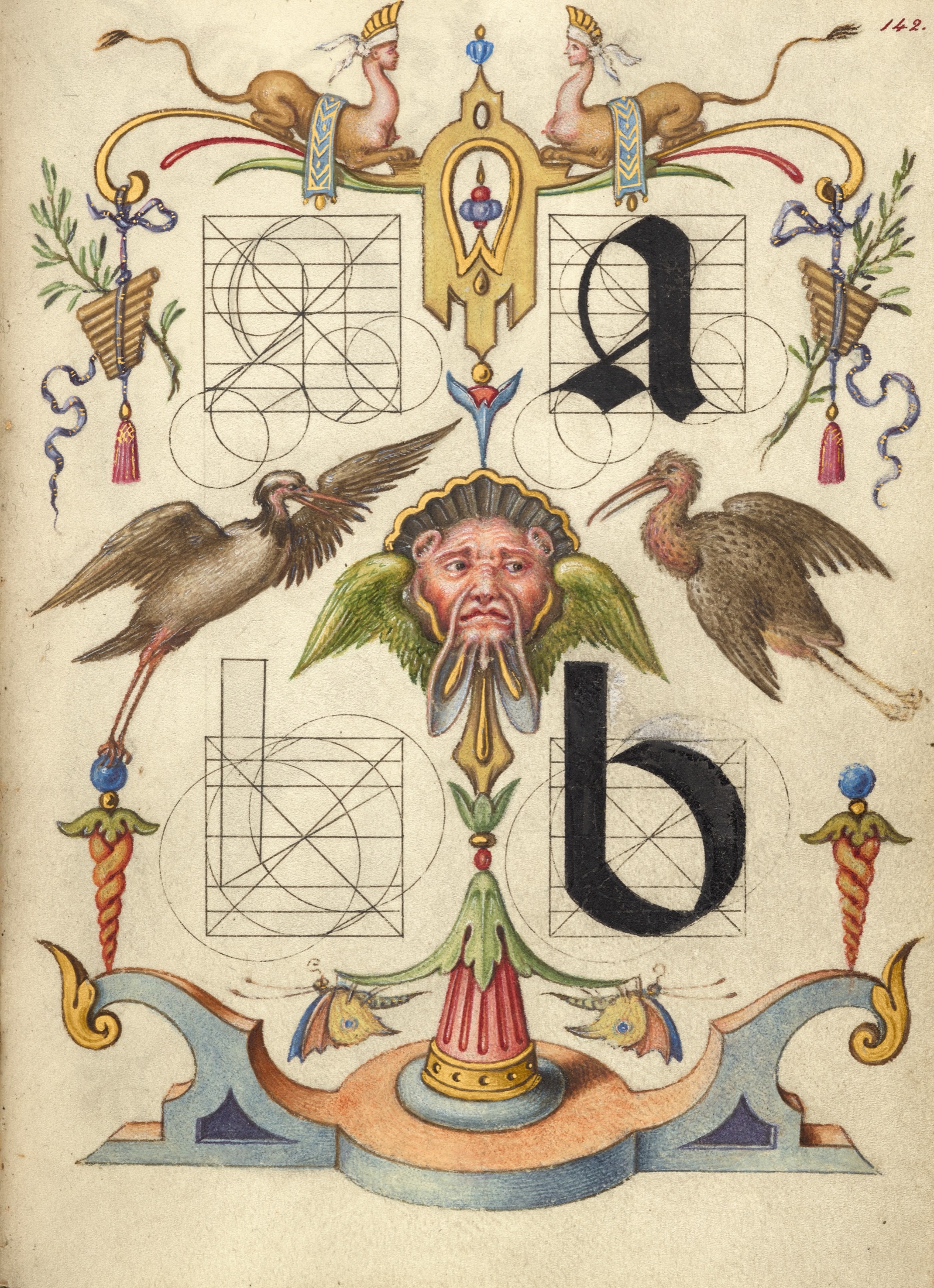 Guide for Constructing the Letters a and b — Joris Hoefnagel (Illuminator)