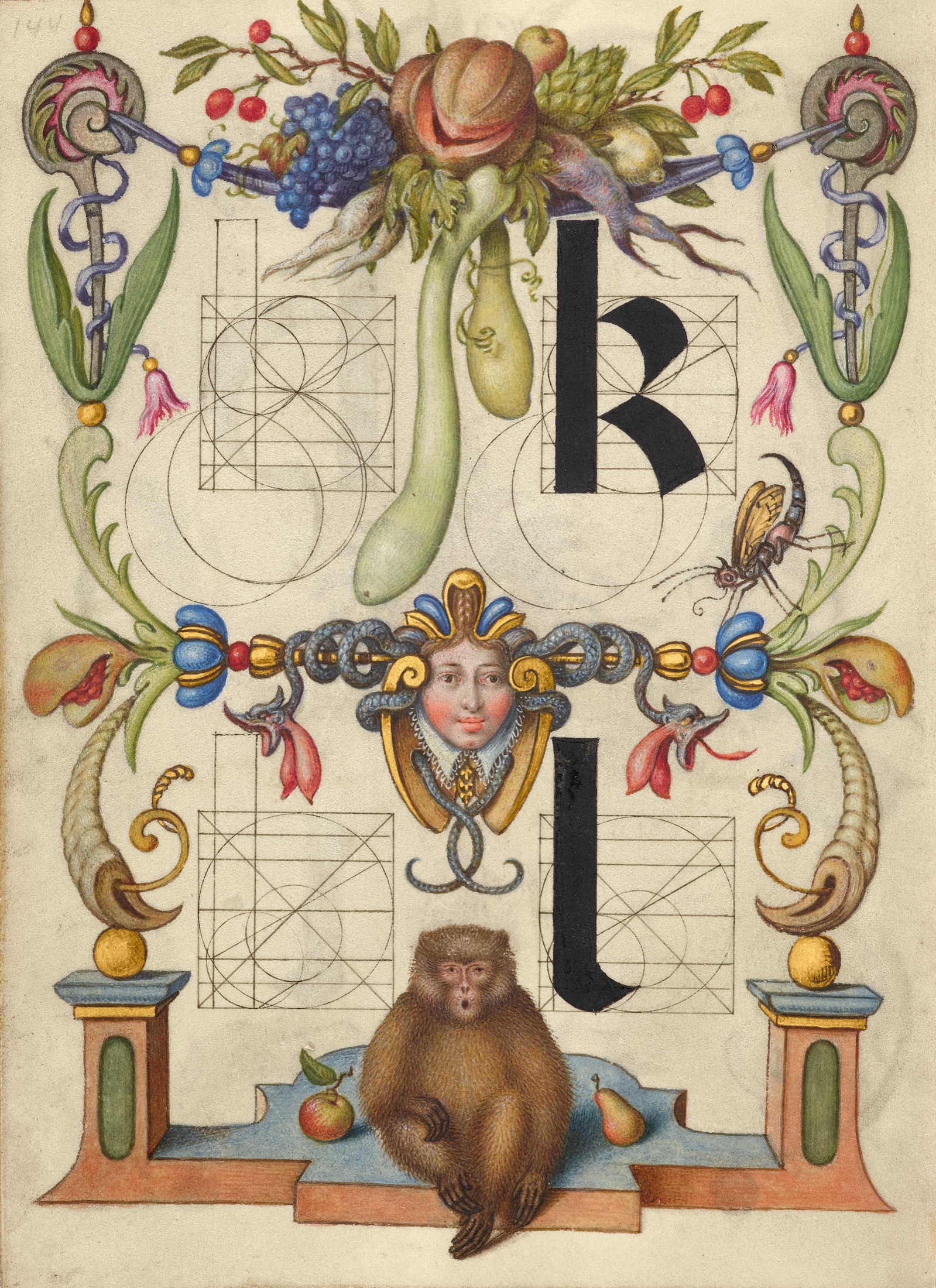 Guide for Constructing the Letters k and l — Joris Hoefnagel (Illuminator)