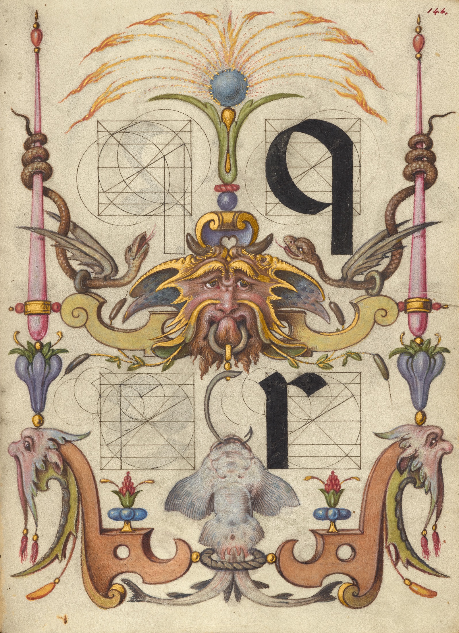 Guide for Constructing the Letters q and r — Joris Hoefnagel (Illuminator)