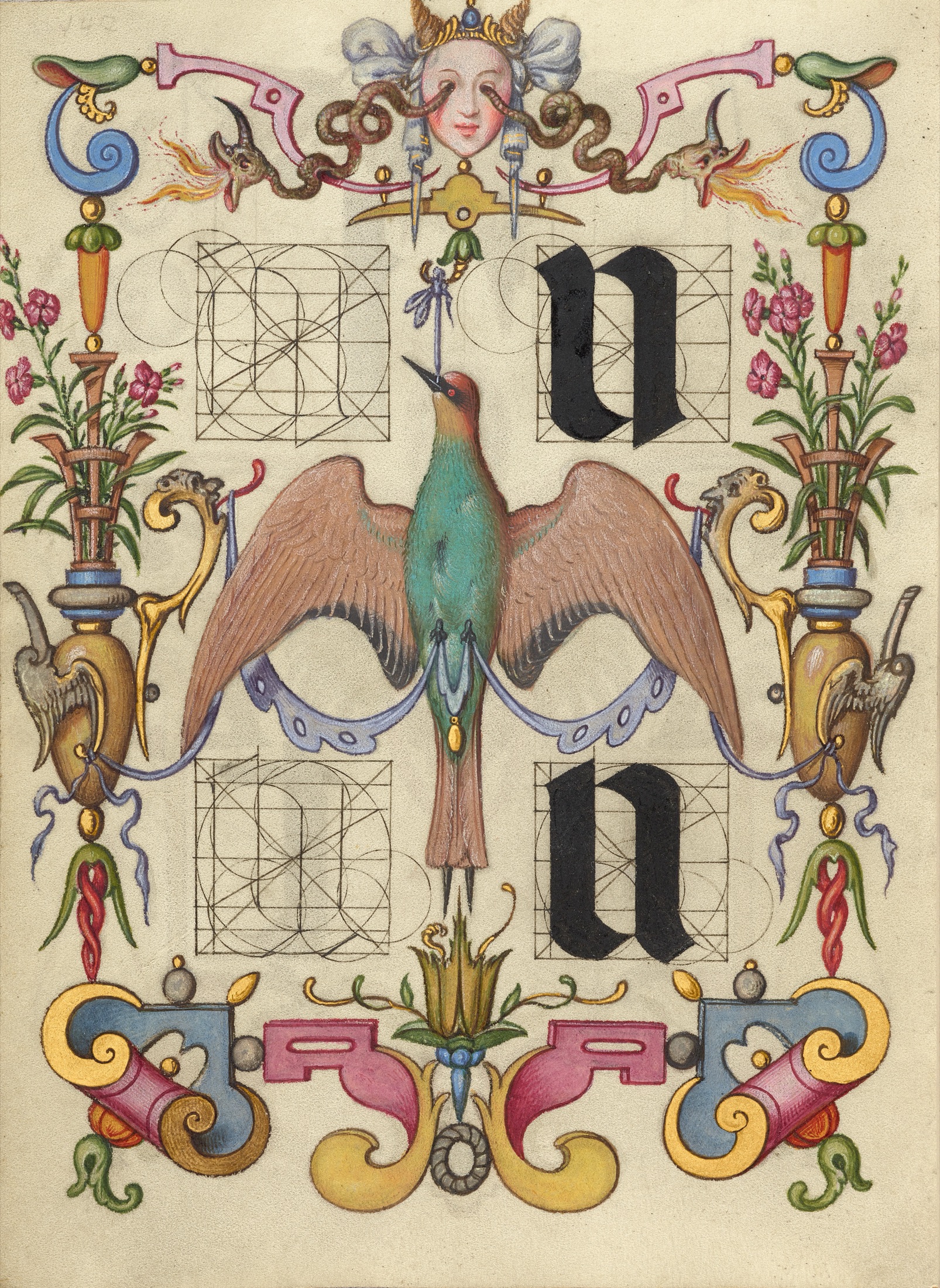 Guide for Constructing the Letters u and v — Joris Hoefnagel (Illuminator)