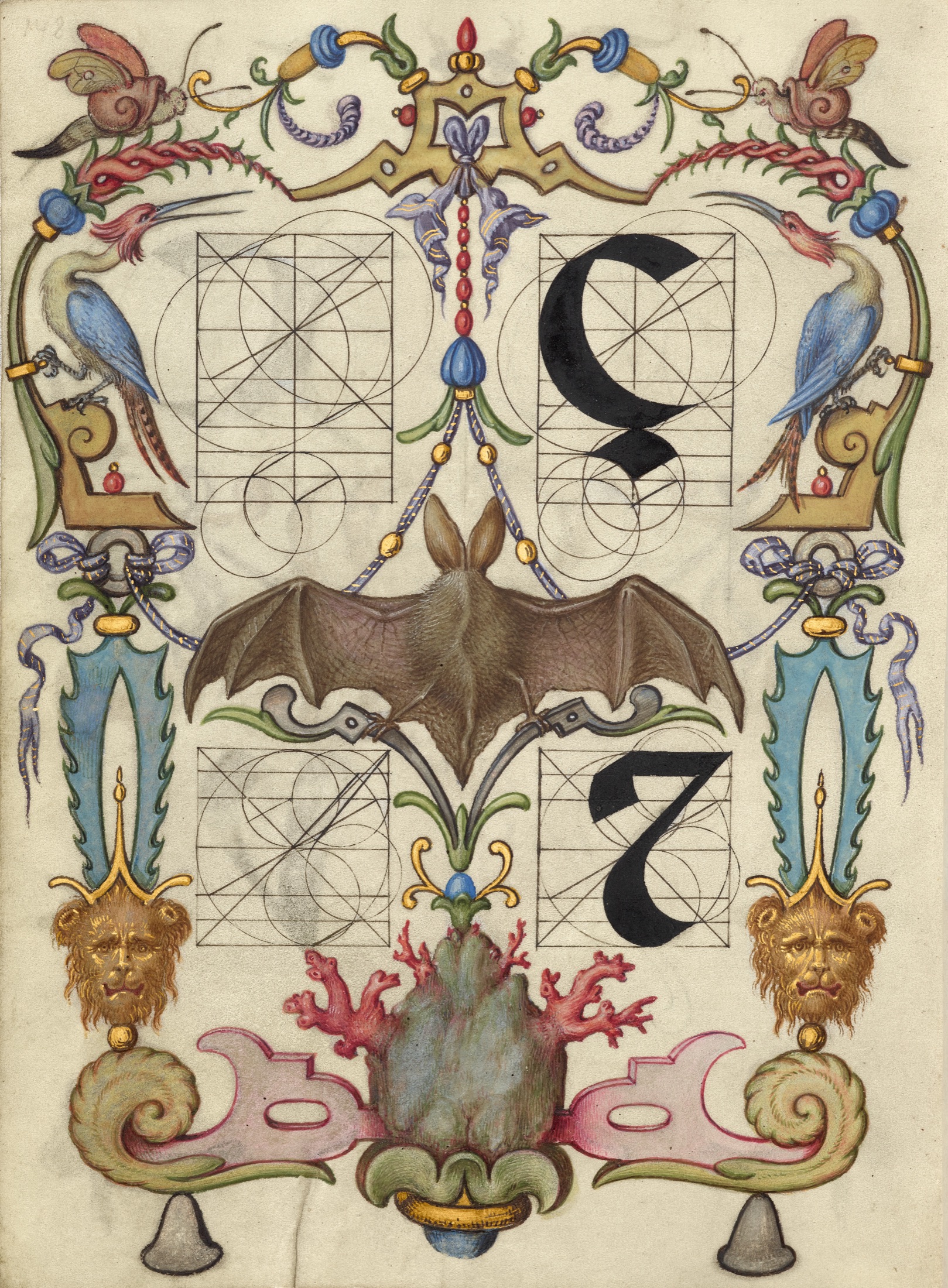 Guide for Constructing the Letters ç and tironian et — Joris Hoefnagel (Illuminator)