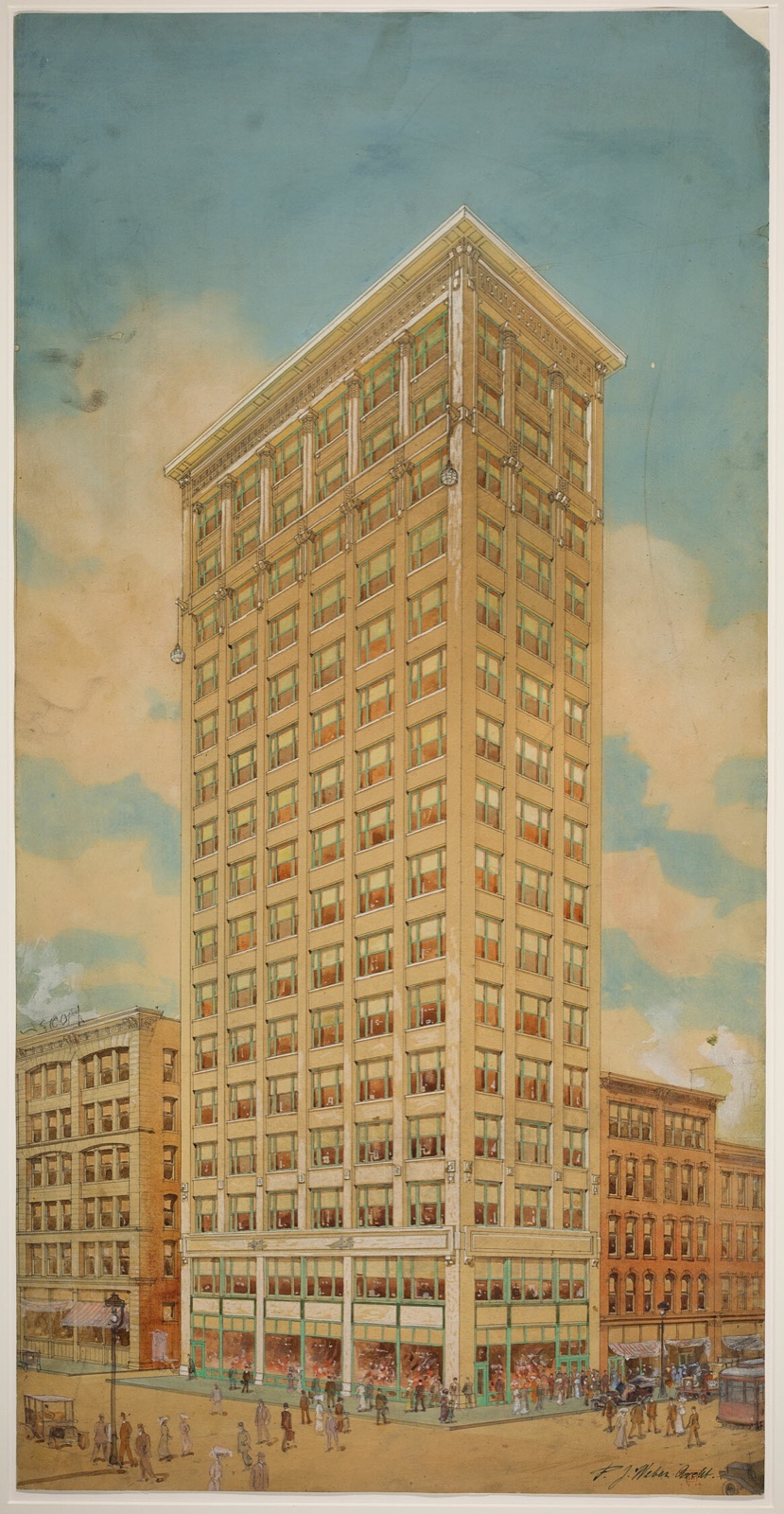 Prairie School Skyscraper, Chicago, Illinois, Perspective — Peter J. Weber; American, born Germany, 1863-1923
