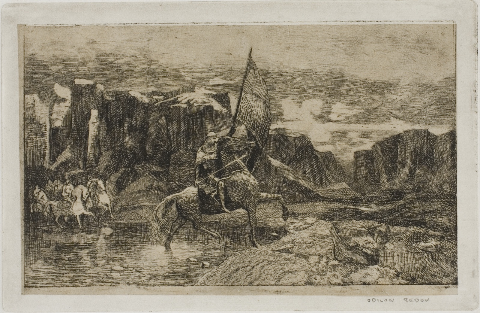 Standard-Bearer Crossing a Stream — Odilon Redon; French, 1840-1916