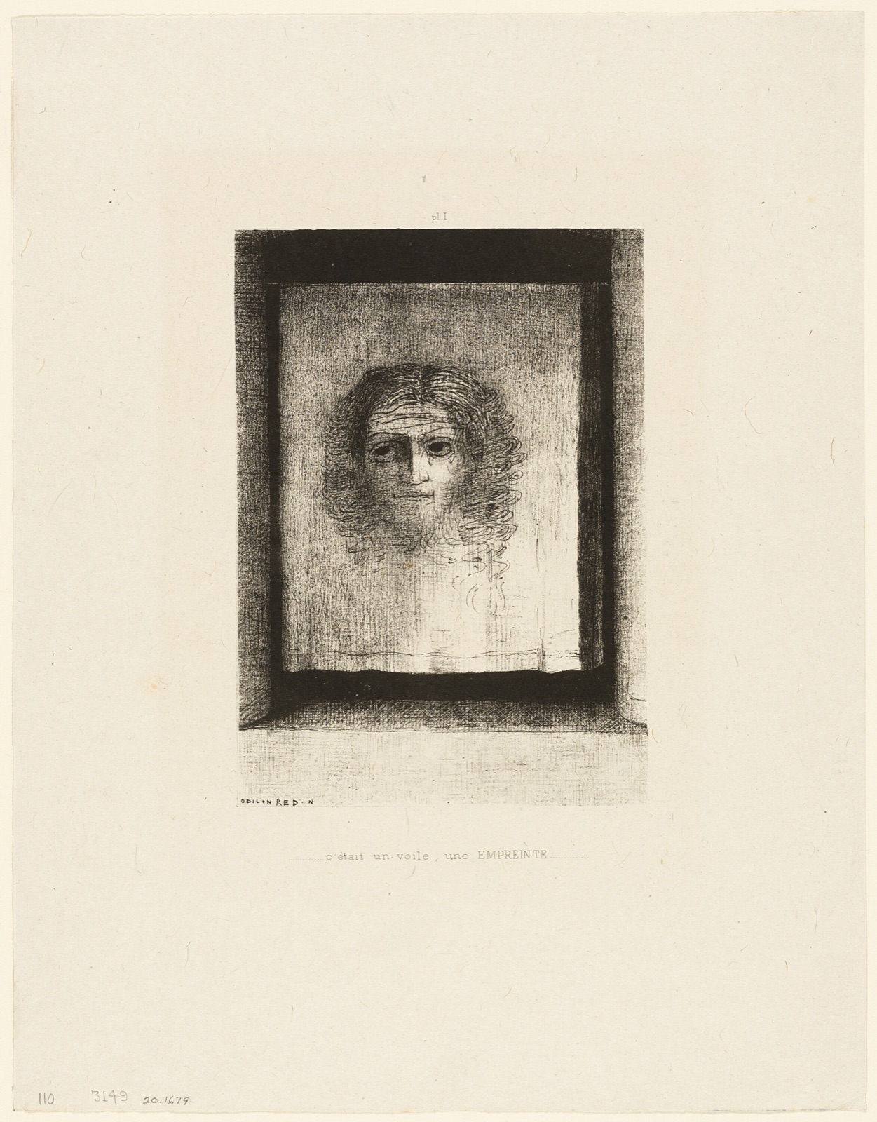 It was a Veil, an Imprint, plate 1 of 6 — Odilon Redon; French, 1840-1916