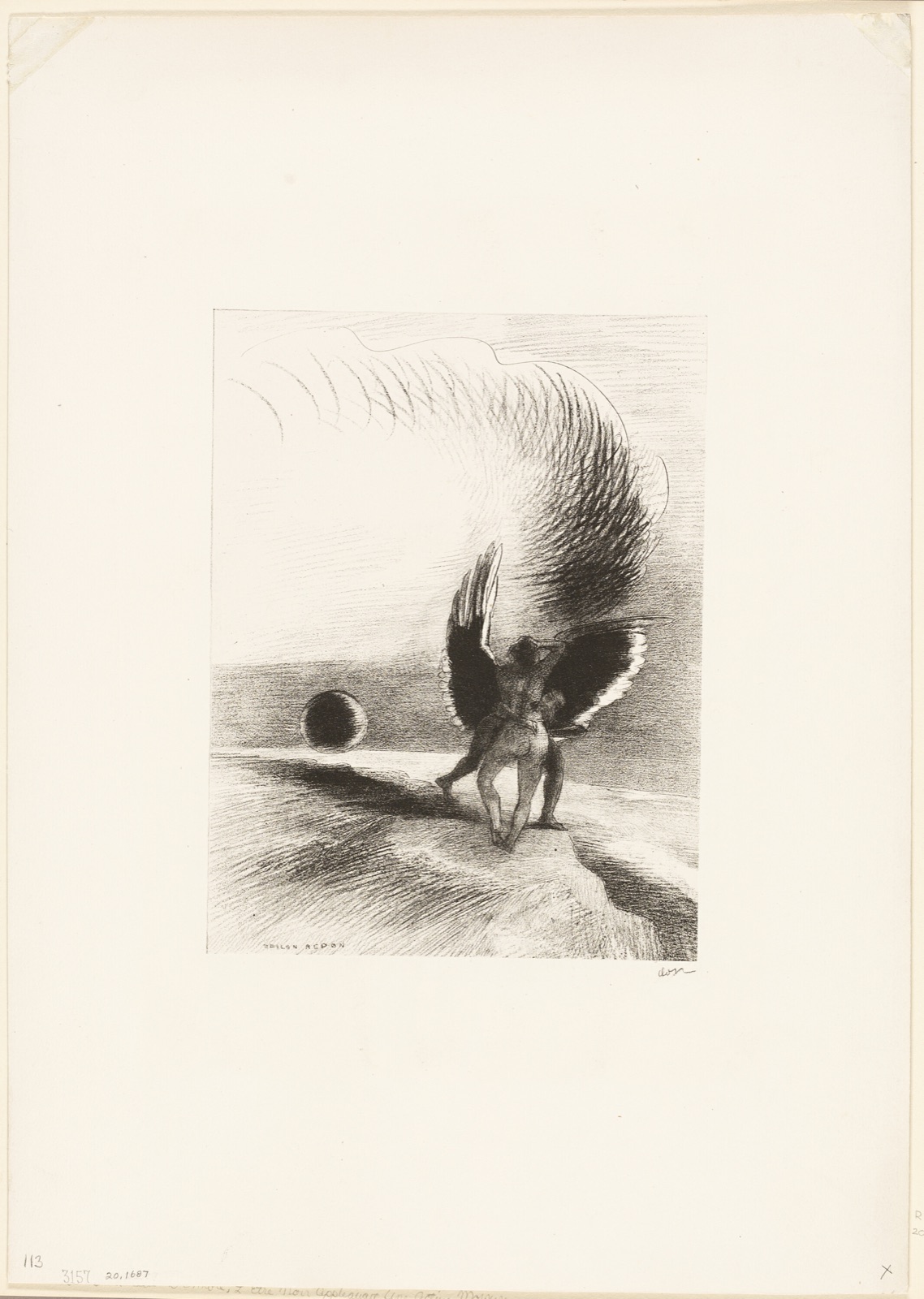 Beneath the Wing of Shadow the Black Creature was Biting Energetically, plate 4 of 6 — Odilon Redon; French, 1840-1916