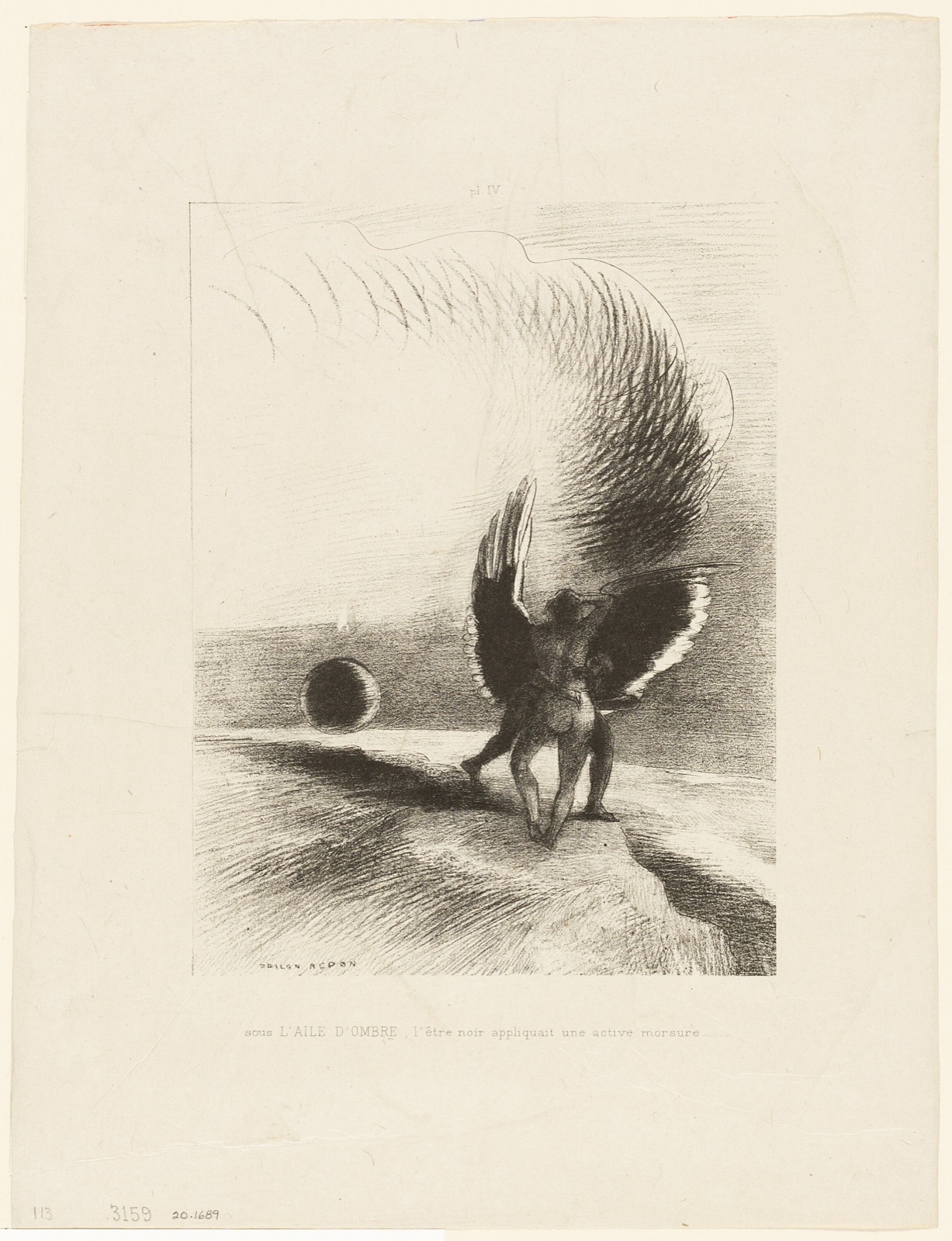 Beneath the Wing of a Shadow the Black Creature was Biting Energetically, plate 4 of 6 — Odilon Redon; French, 1840-1916