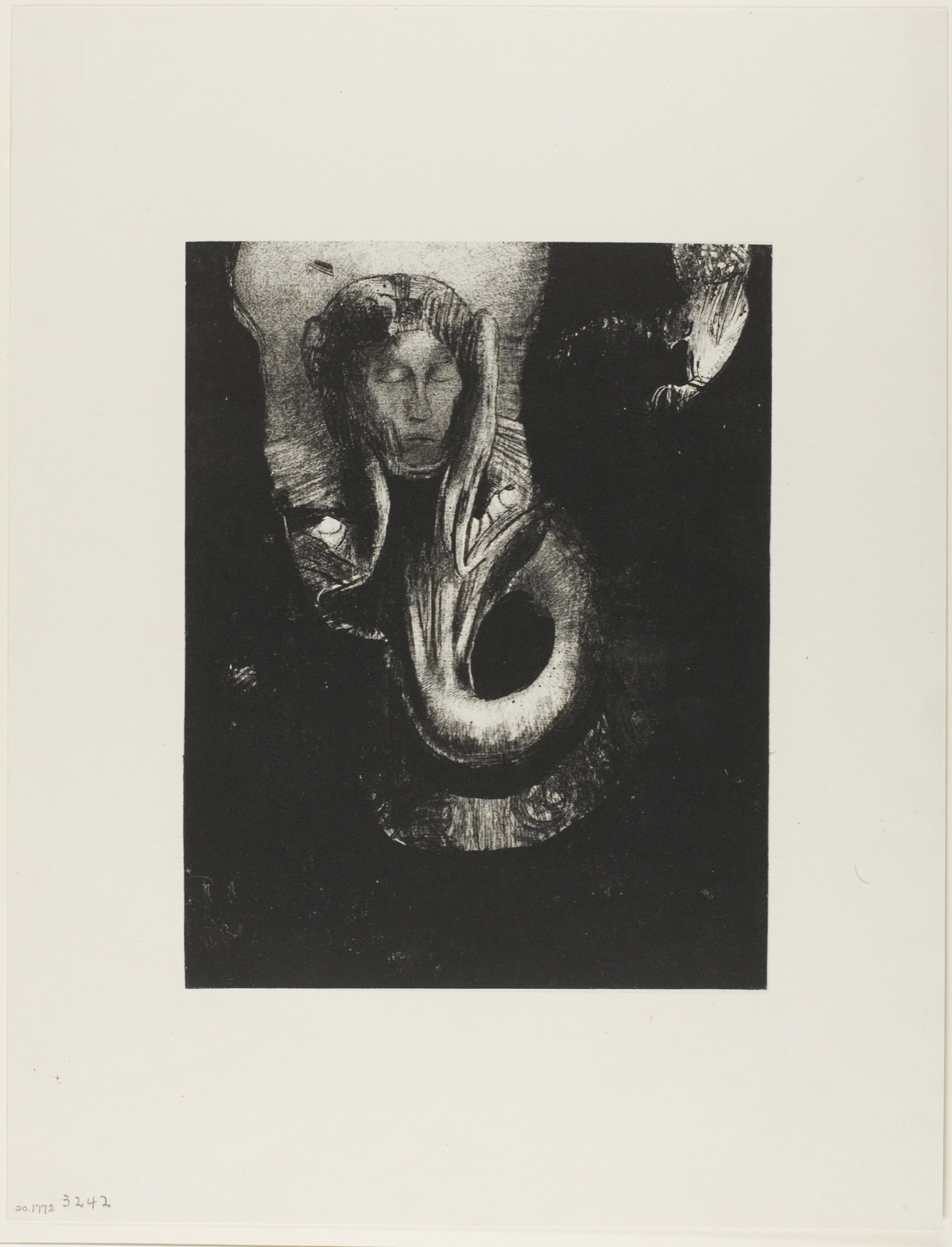 Oannes: "I, the first consciousness in Chaos, rose from the abyss to harden matter, to determine forms," plate 14 from The Temptation of Saint Anthony (3rd series) — Odilon Redon; French, 1840-1916