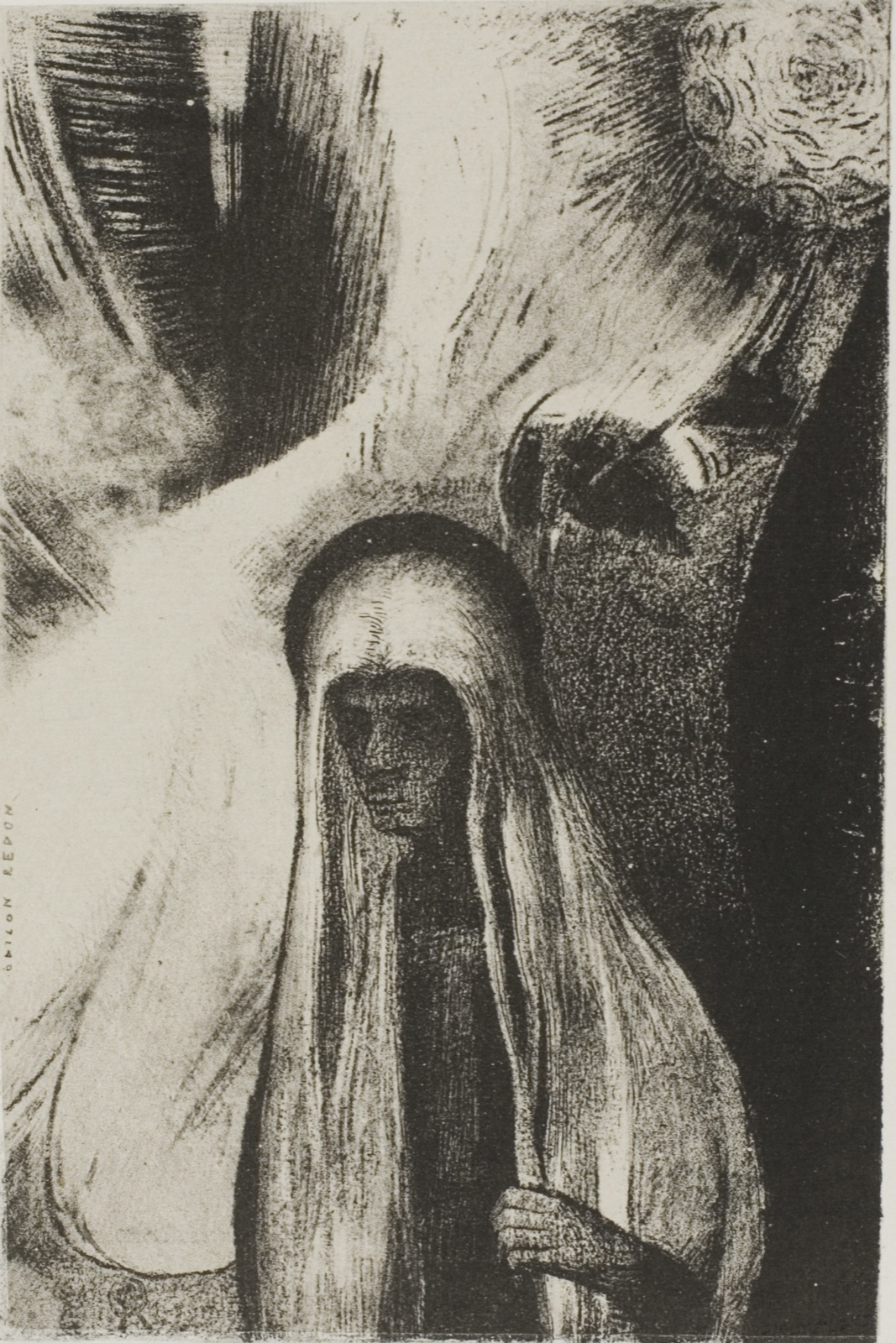 The Old Woman: "What are you afraid of? A wide black hole! It is empty, perhaps?", plate 19 of 24 — Odilon Redon; French, 1840-1916