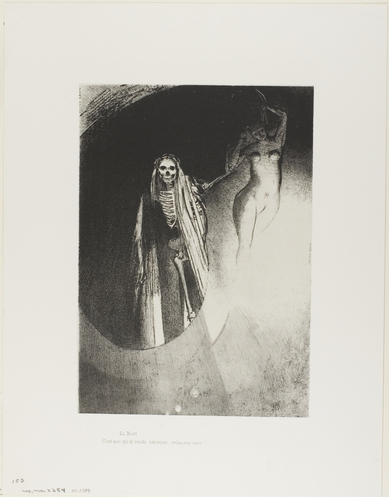 Death: "It is I who make you serious; let us embrace each other", plate 20 of 24 — Odilon Redon; French, 1840-1916