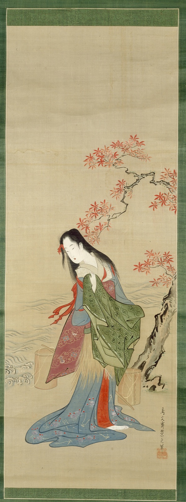 The Salt Maidens, Matsukaze with Yukihira's Coat — Chôbunsai Eishi; Japanese, 1756-1829