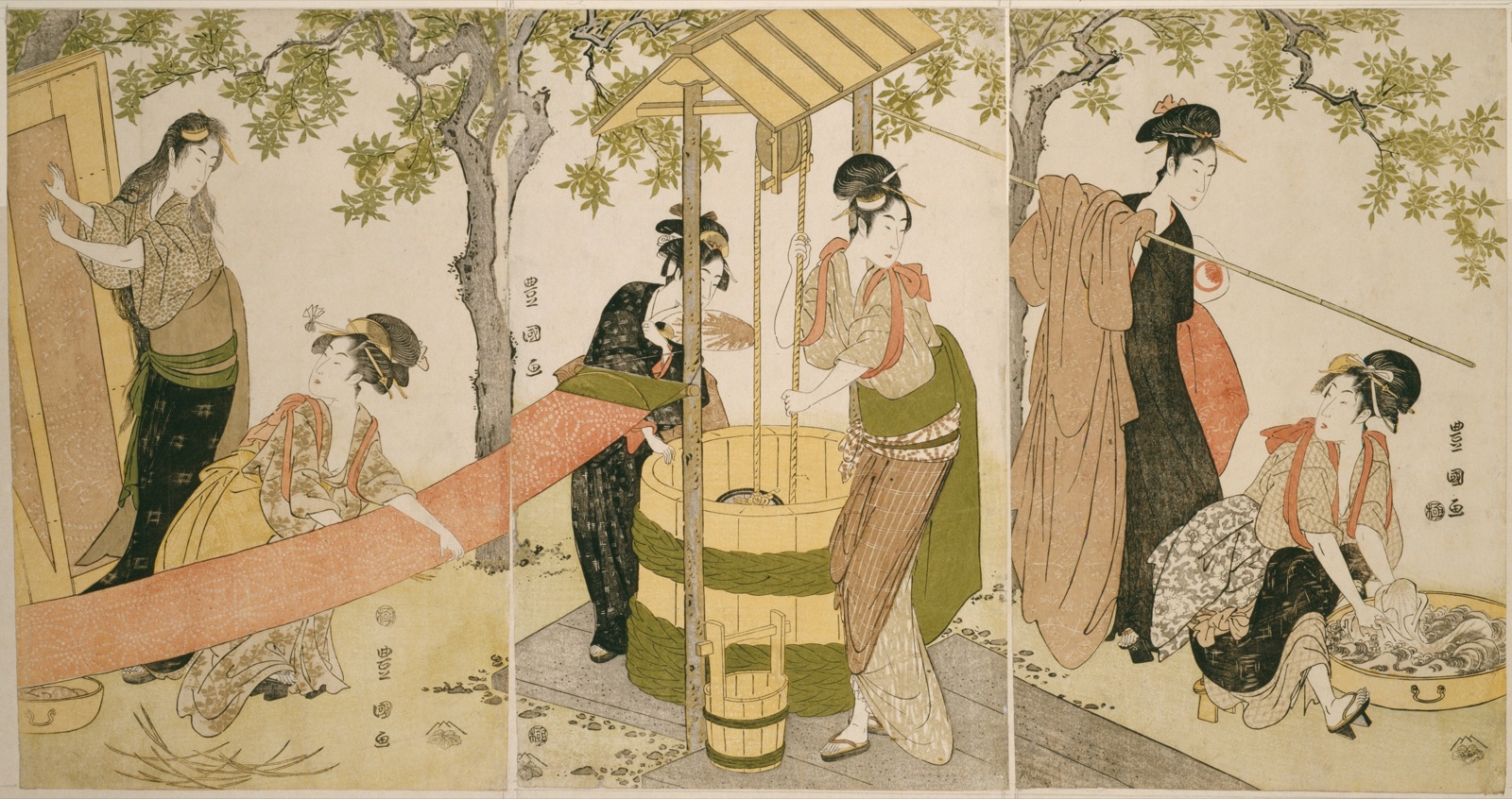Doing the Laundry by the Well Curb (Idobata no sentaku to araihari) — Utagawa Toyokuni I 初代 歌川 豊国; Japanese, 1769–1825