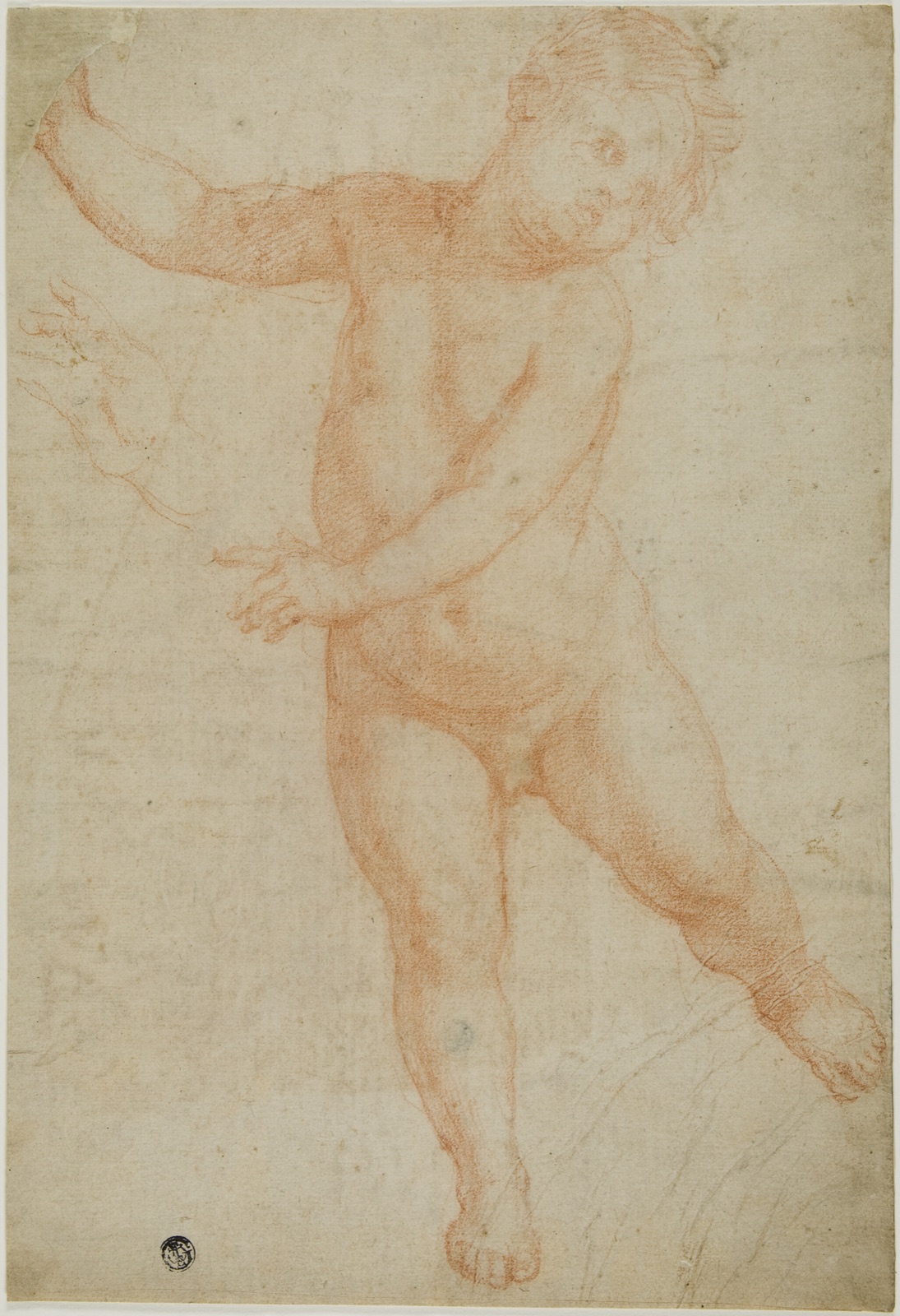 Putto Poised on Right Leg (recto); Sketch of a Draped Arm (verso) — Domenico Cresti, called Passignano; Italian, 1559-1638