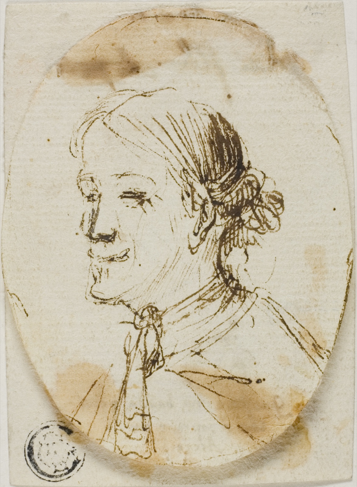 Portrait Bust of Man Wearing Cravat (recto); Sketch of Saddle (verso) — Style of Stefano della Bella; Italian, 1610-1664