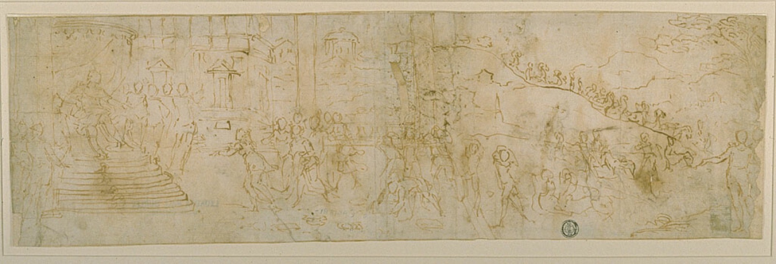 Solomon and the Queen of Sheba (recto); Sketch of the Queen of Sheba (verso) — Bernardo Castello; Italian, 1557-1629