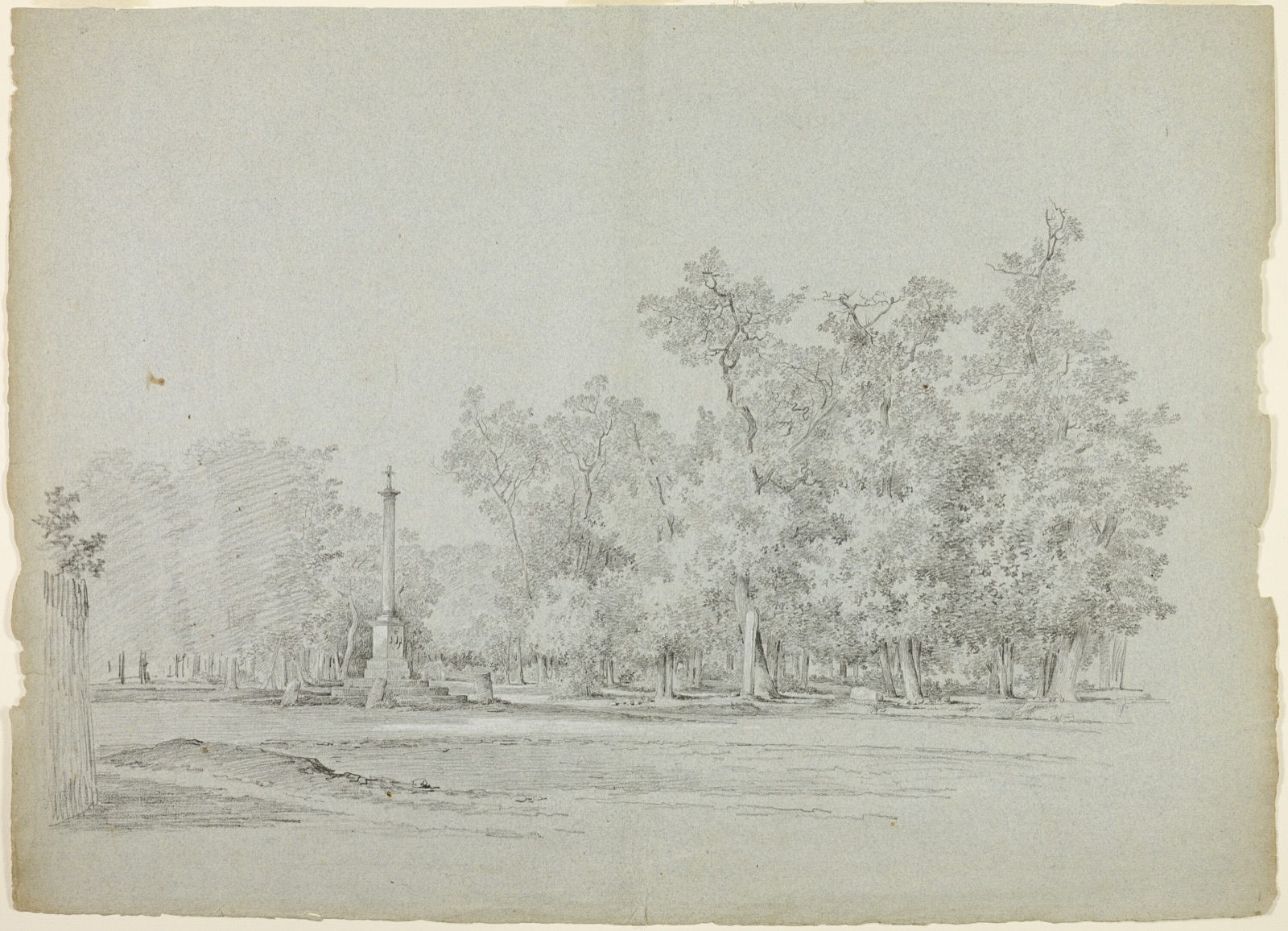View of the Park st Versailles: Landscape with Memorial Column and Grove of Trees — Pierre Antoine Mongin; French, 1761/62-1824/27