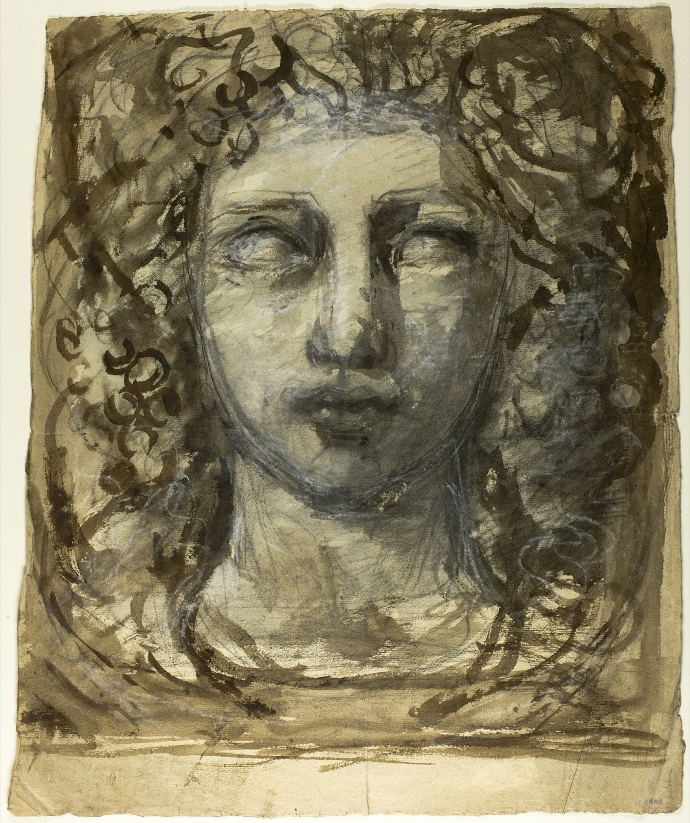 Study of Female Head (recto); Classical Male Head (verso) — Henri Cros; French, 1840-1907