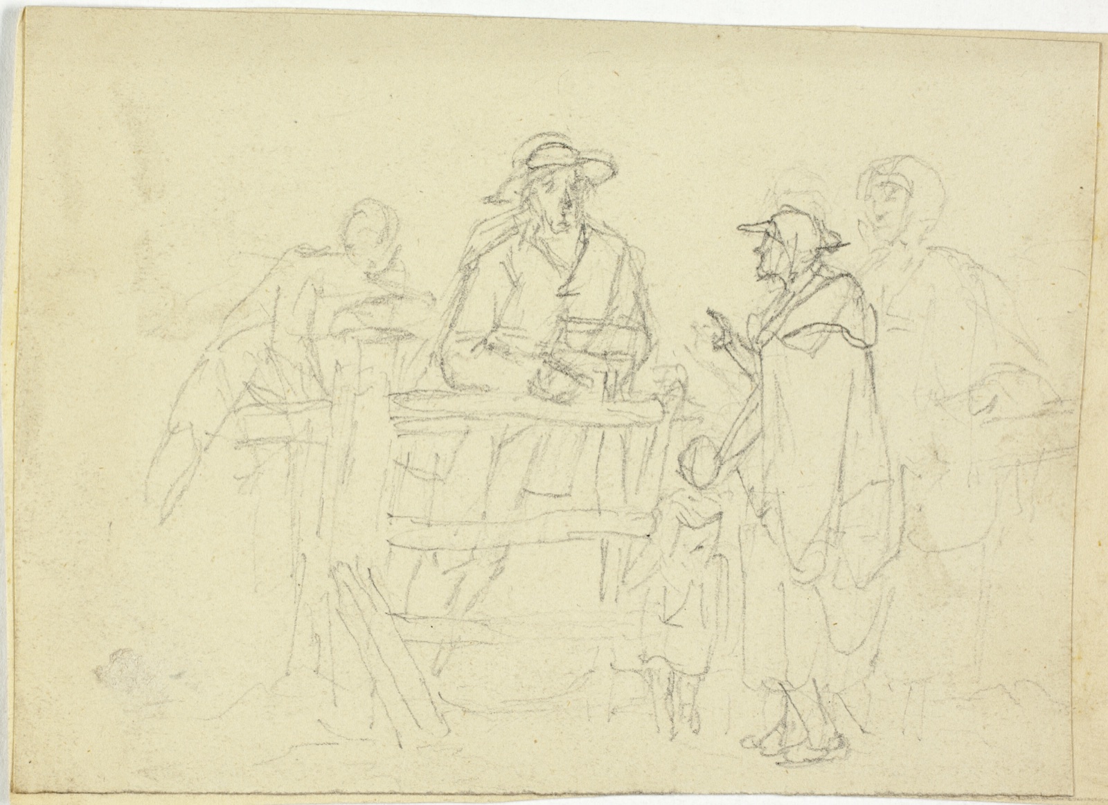 Four Figures at a Fence — William Henry Pyne; English, 1769-1843