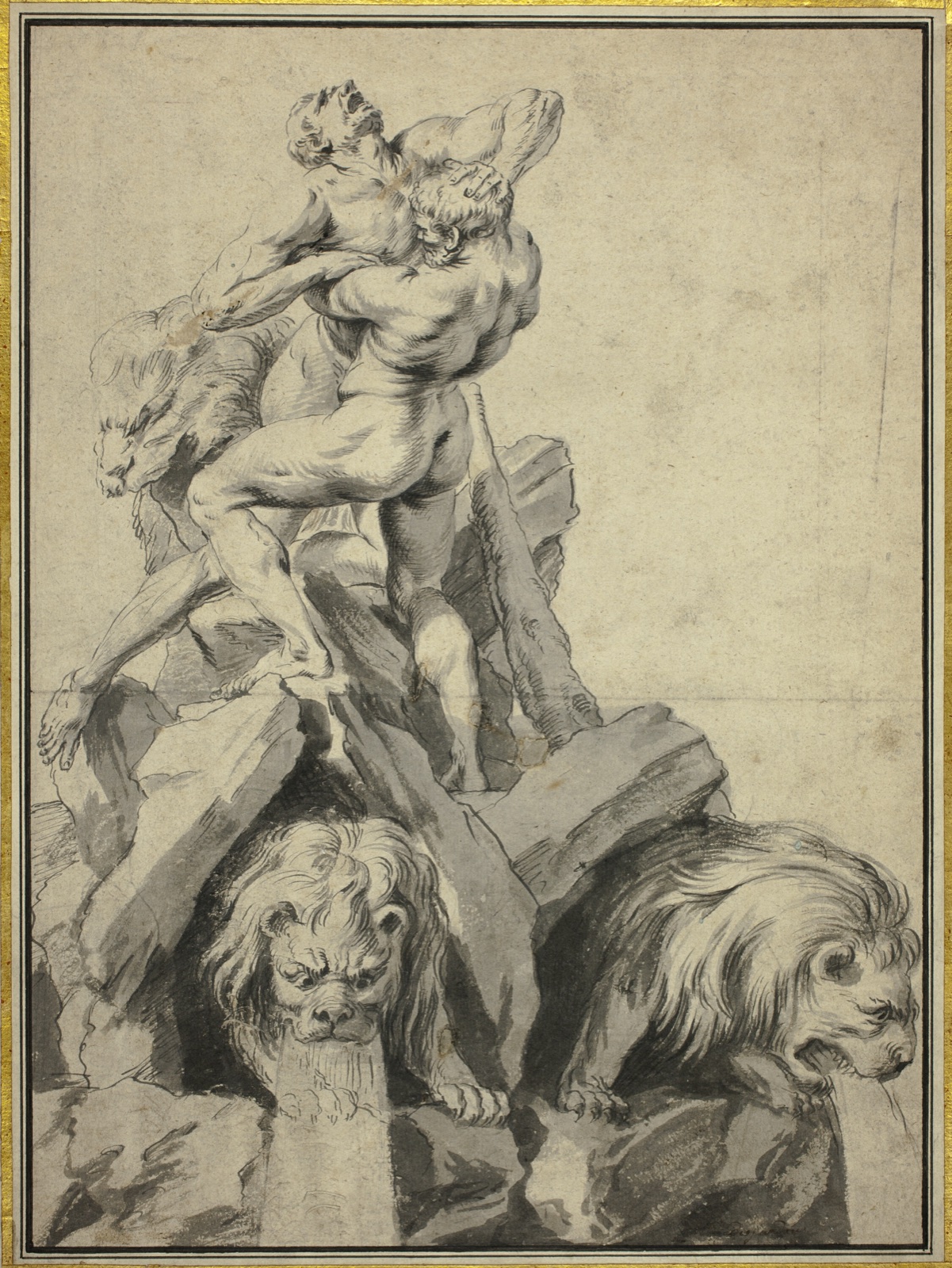 Hercules and Antaeus Design for a Fountain — Attributed to Martin Desjardins (Dutch, 1639/40-1694); or Jacques Desjardins (Dutch, 1671-c. 1716)