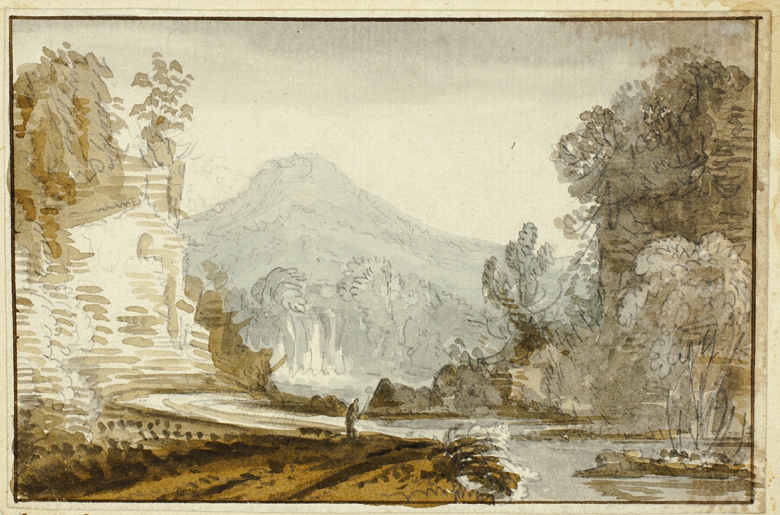 Figure of River below Cliff — Attributed to Jean Baptiste Claude Chatelain (French, c. 1710-c. 1771); or the style of Paul Sandby (English, 1725-1809)