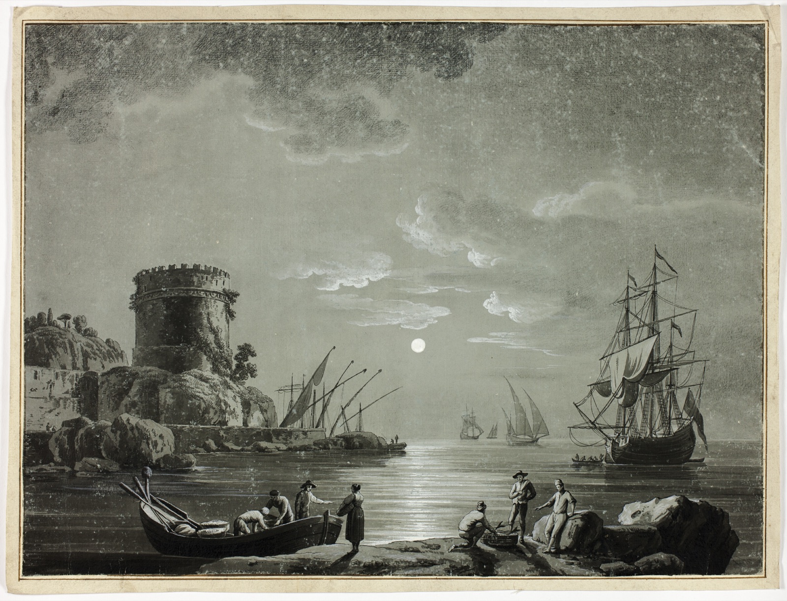 Moonlight Scene in Fishing Port
