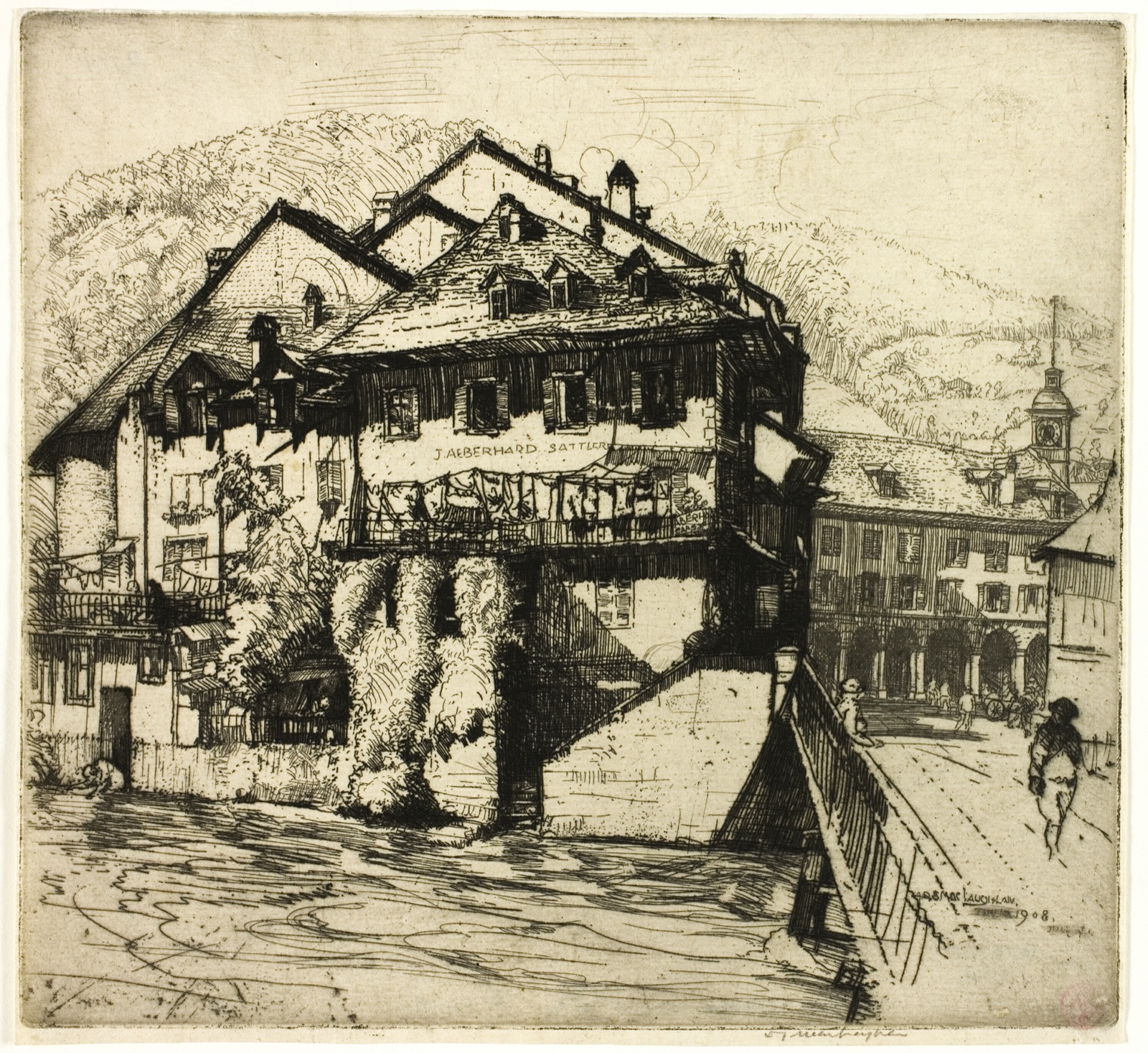 Houses on the Aare, Switzerland — Donald Shaw MacLaughlan; American, born Canada, 1876-1938