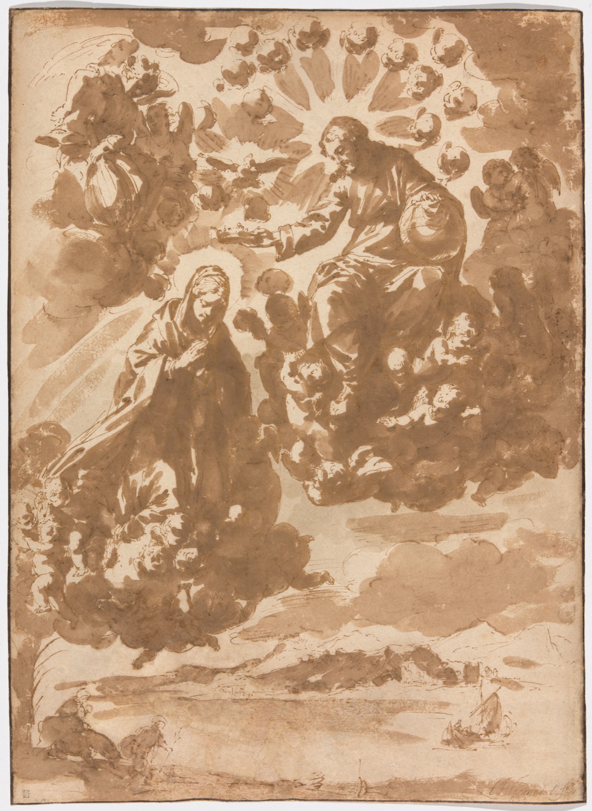 The Coronation of the Virgin and The Flight into Egypt — Jan de Bisschop; Dutch, 1628-1671