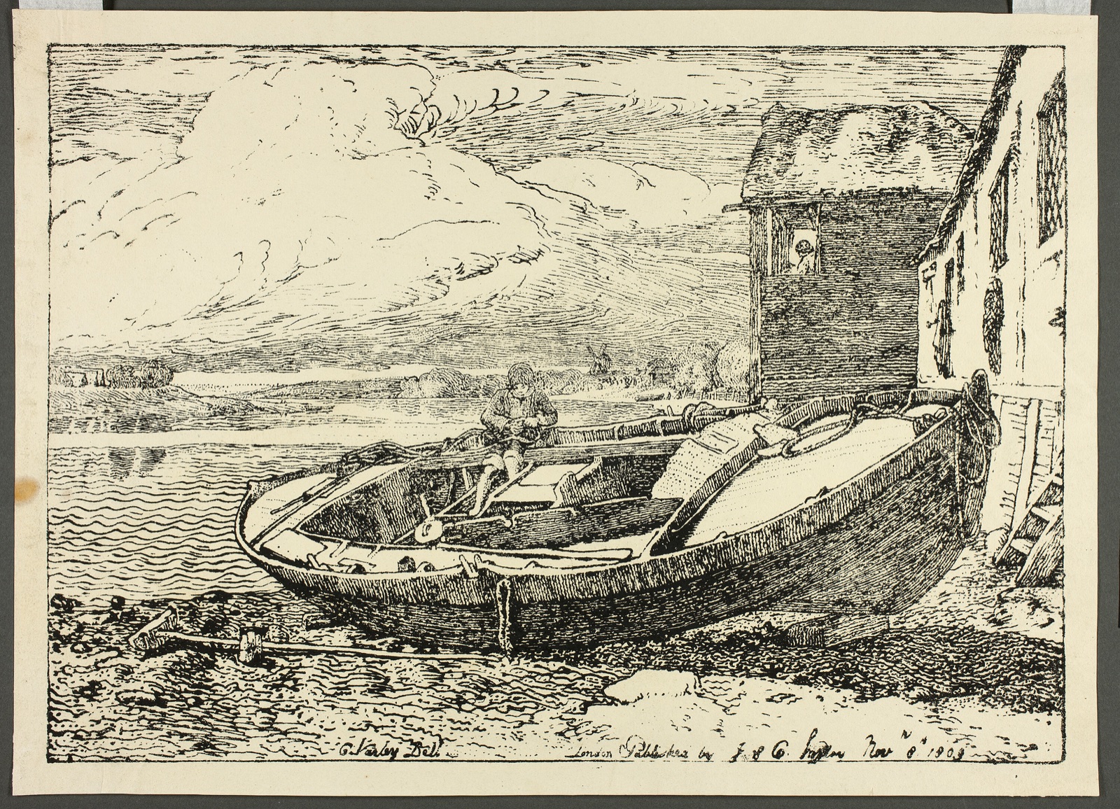 A Boy Sitting on a Banked Vessel — Cornelius Varley (English, 1781-1873); published by John Varley (English, 1778-1842) and Cornelius Varley