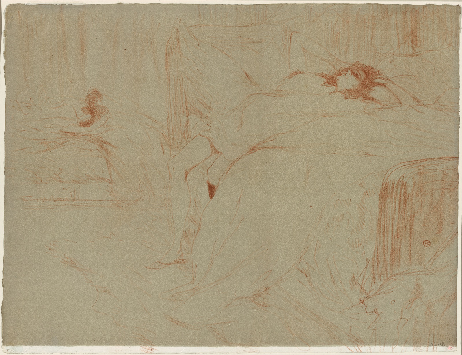Woman Lying on her Back, Lassitude, plate ten from Elles — Henri de Toulouse-Lautrec (French, 1864-1901); published by Gustave Pellet (French, 1859-1919); probably printed by Auguste Clot (French, 1858-1936)