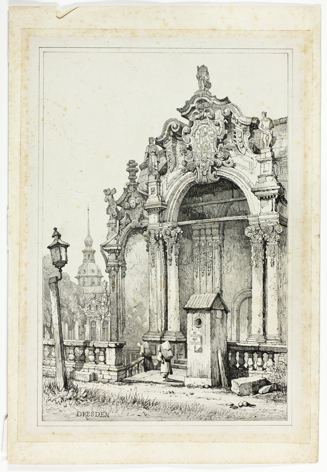 The Zwinger, Dresden, from Facsimiles of Sketches made in Flanders and Germany — Samuel Prout (English, 1783-1852); printed by Charles Joseph Hullmandel (English, 1789-1850)