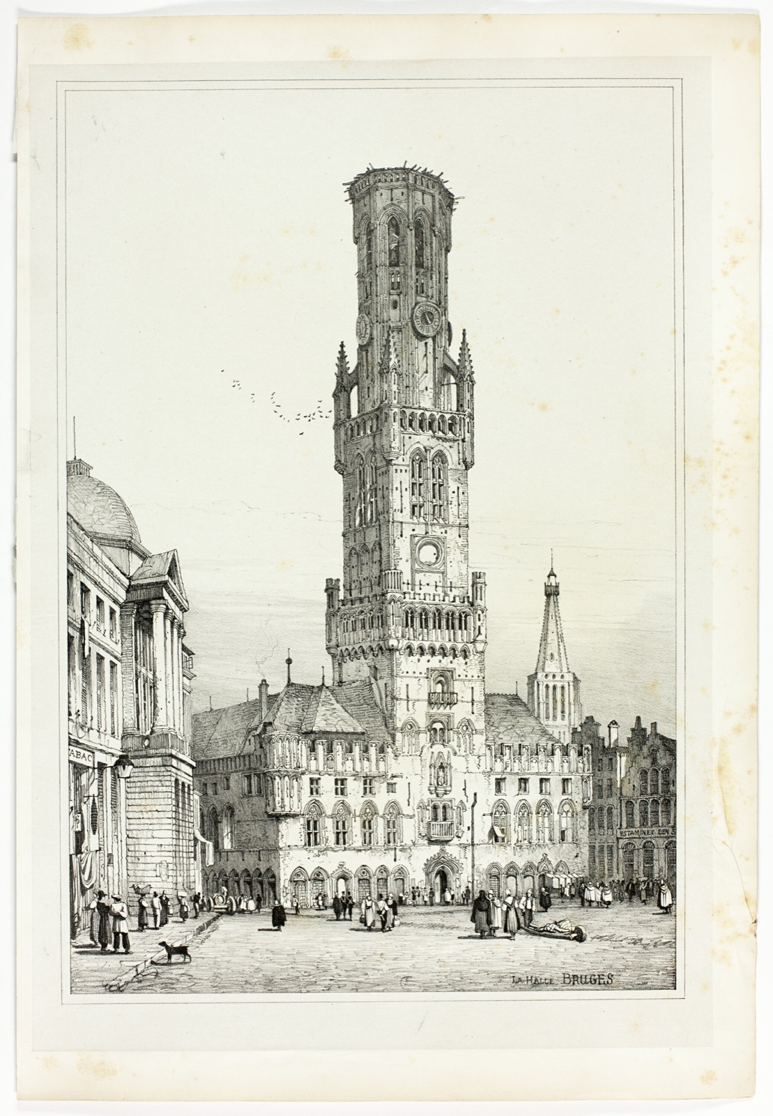 La Halle, Bruges, from Facsimiles of Sketches made in Flanders and Germany — Samuel Prout (English, 1783-1852); printed by Charles Joseph Hullmandel (English, 1789-1850)