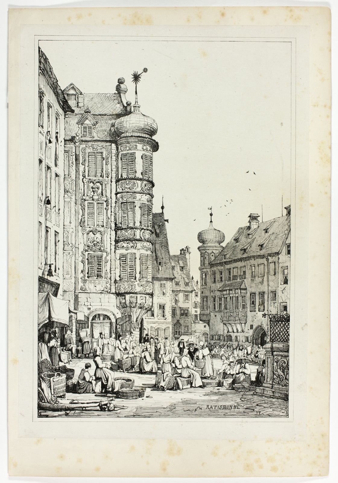 Ratisbonne, from Facsimiles of Sketches made in Flanders and Germany — Samuel Prout (English, 1783-1852); printed by Charles Joseph Hullmandel (English, 1789-1850)
