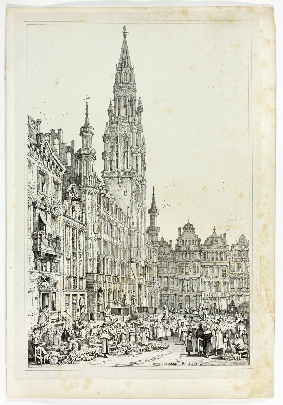 Hotel de Ville, Brussells, from Facsimiles of Sketches made in Flanders and Germany — Samuel Prout (English, 1783-1852); printed by Charles Joseph Hullmandel (English, 1789-1850)
