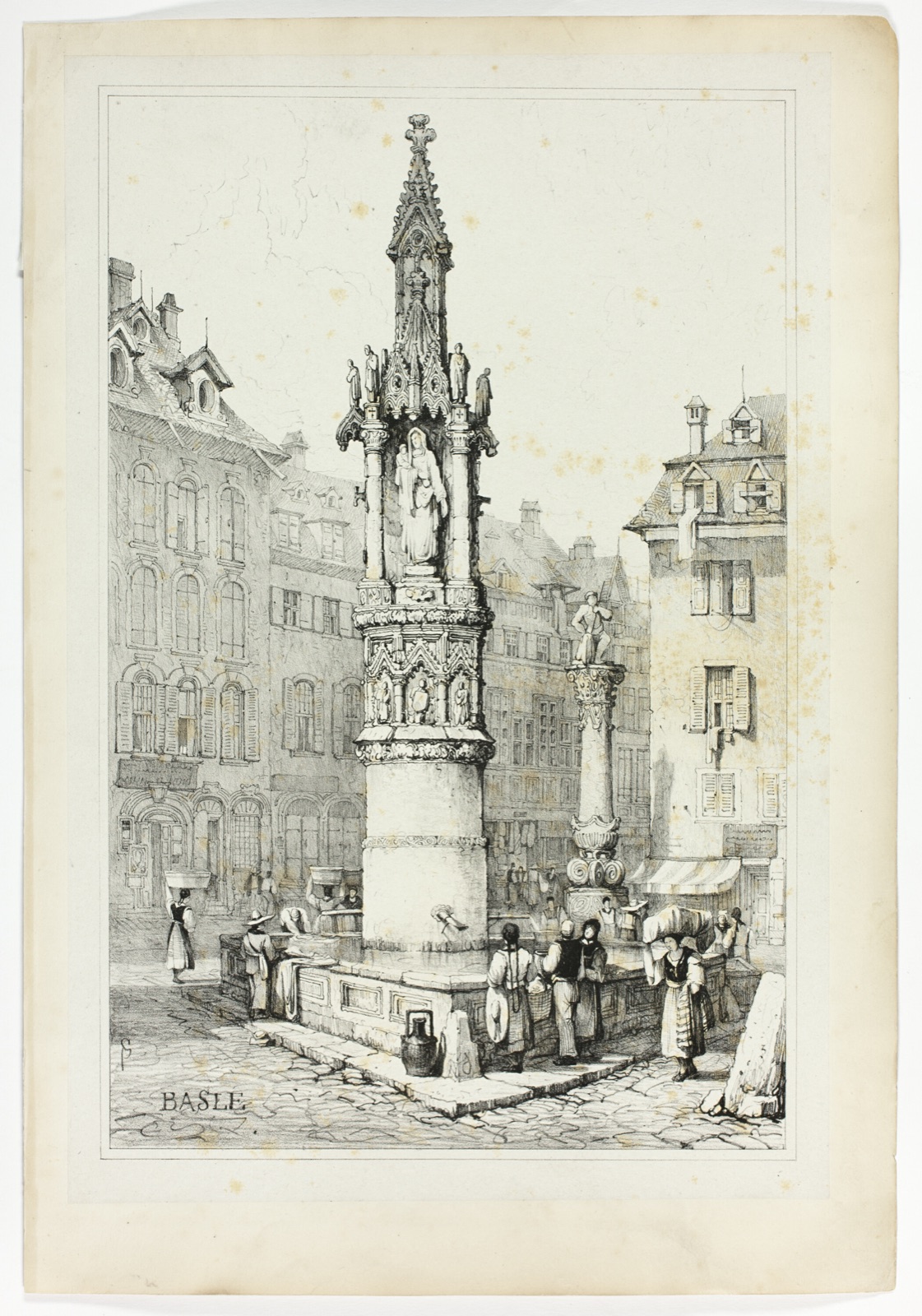Basle, from Facsimiles of Sketches made in Flanders and Germany — Samuel Prout (English, 1783-1852); printed by Charles Joseph Hullmandel (English, 1789-1850)