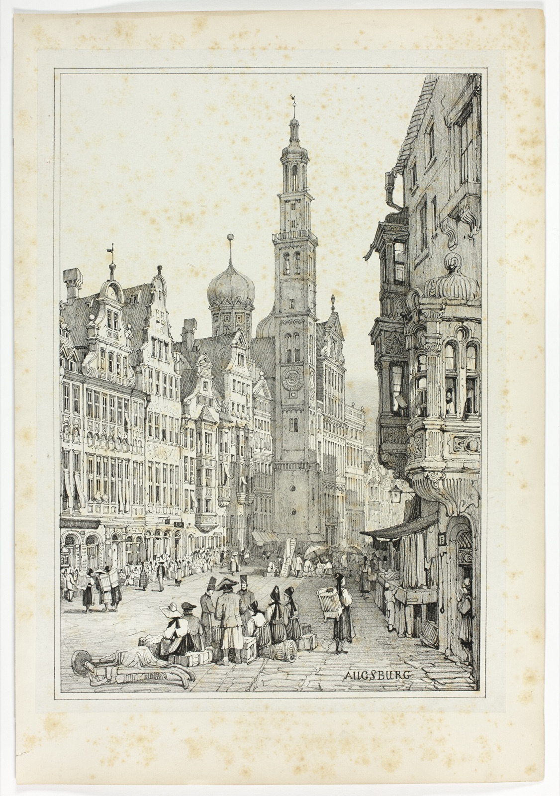 Augsburg, from Facsimiles of Sketches made in Flanders and Germany — Samuel Prout (English, 1783-1852); printed by Charles Joseph Hullmandel (English, 1789-1850)