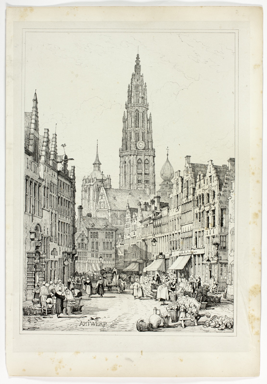 Antwerp, from Facsimiles of Sketches made in Flanders and Germany — Samuel Prout (English, 1783-1852); printed by Charles Joseph Hullmandel (English, 1789-1850)