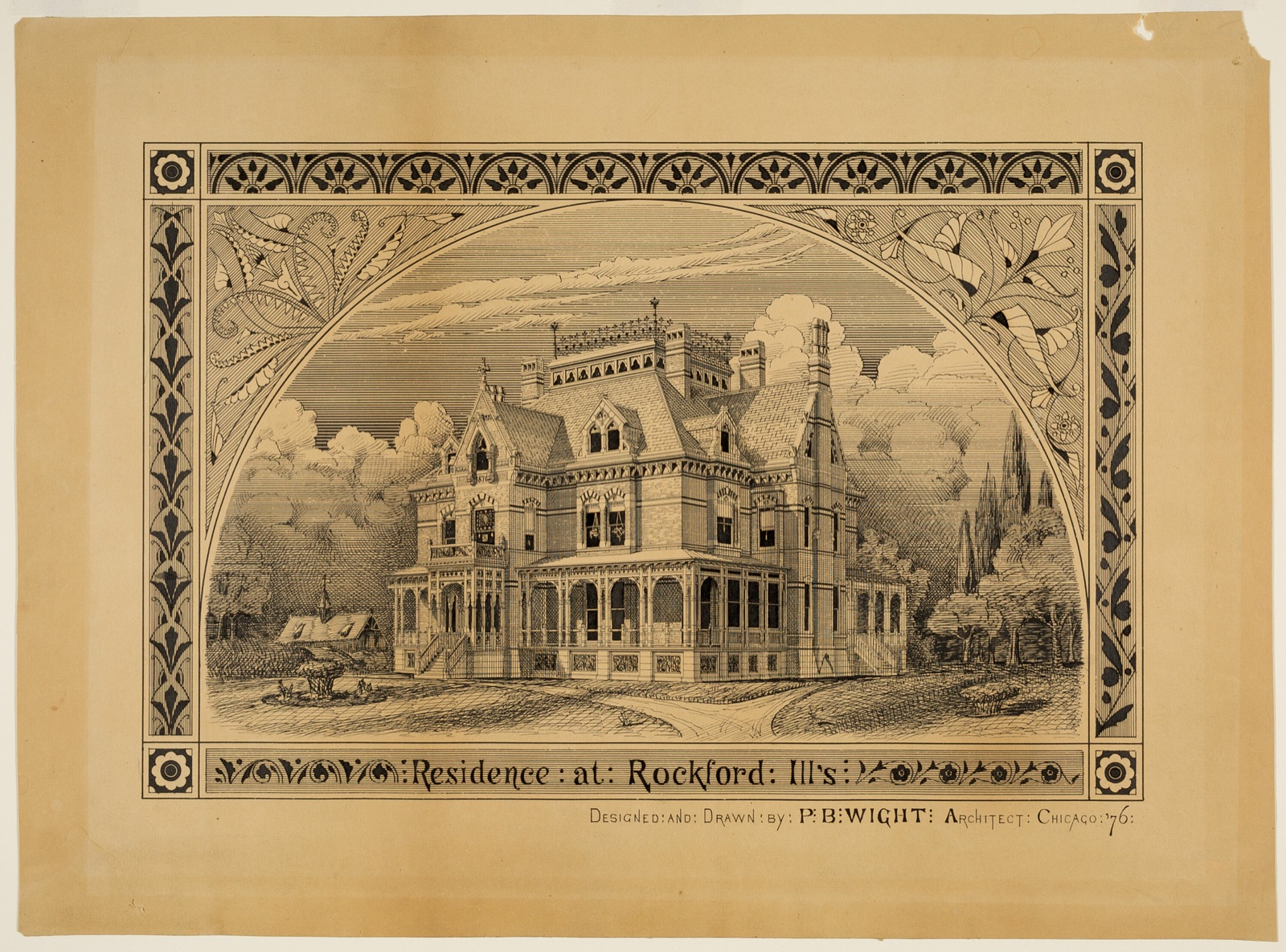 N. C. Thompson House, Rockford, Illinois, Perspective — Peter Bonnett Wight; American, 1838–1925