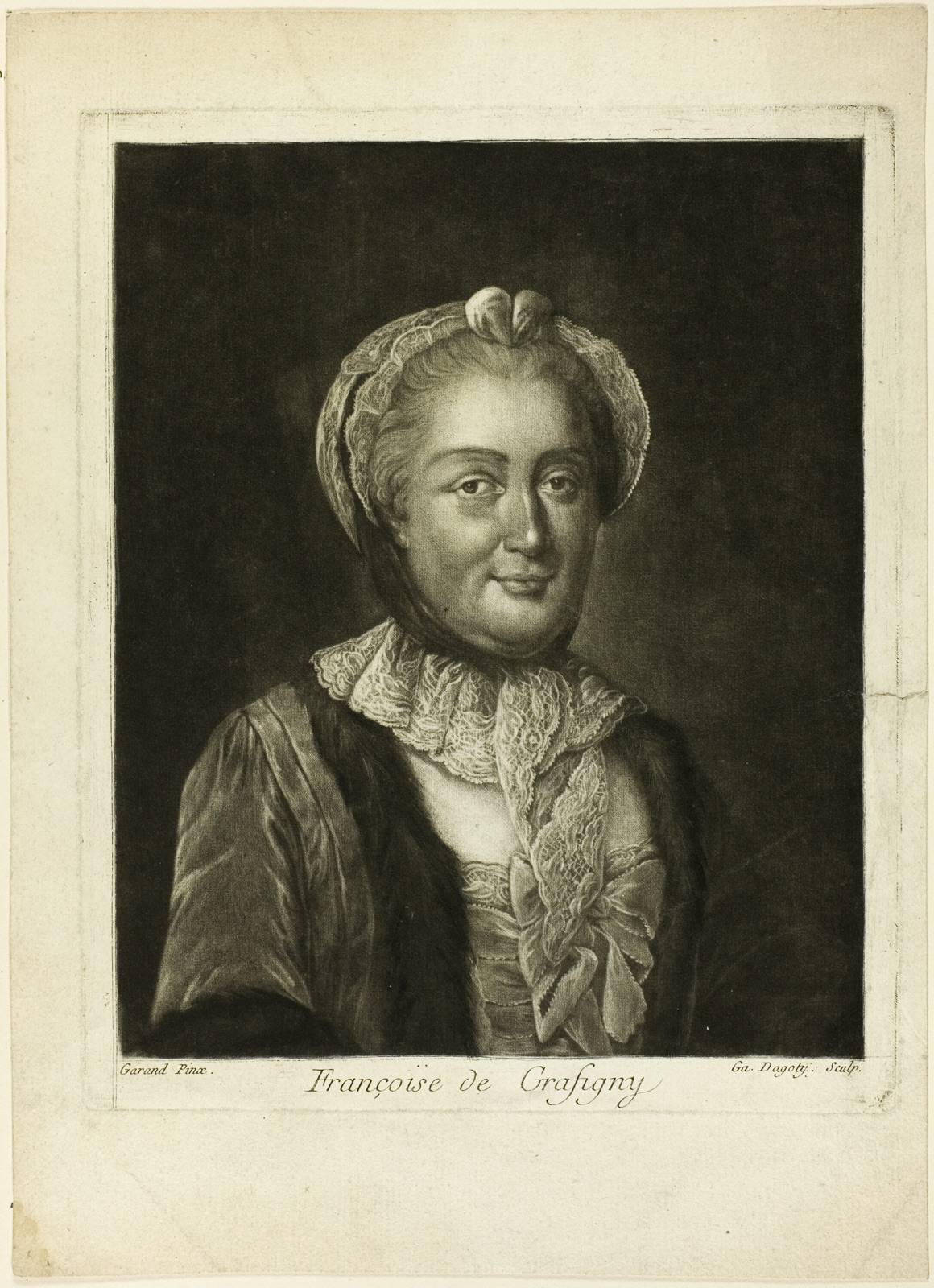 Françoise de Grasigny — Jean Baptiste André Gautier d'Agoty (French, 1740-1786); possibly after Edme Garand (French, active 1752); or possibly after Jean-Baptiste Garand (French, died c. 1780)