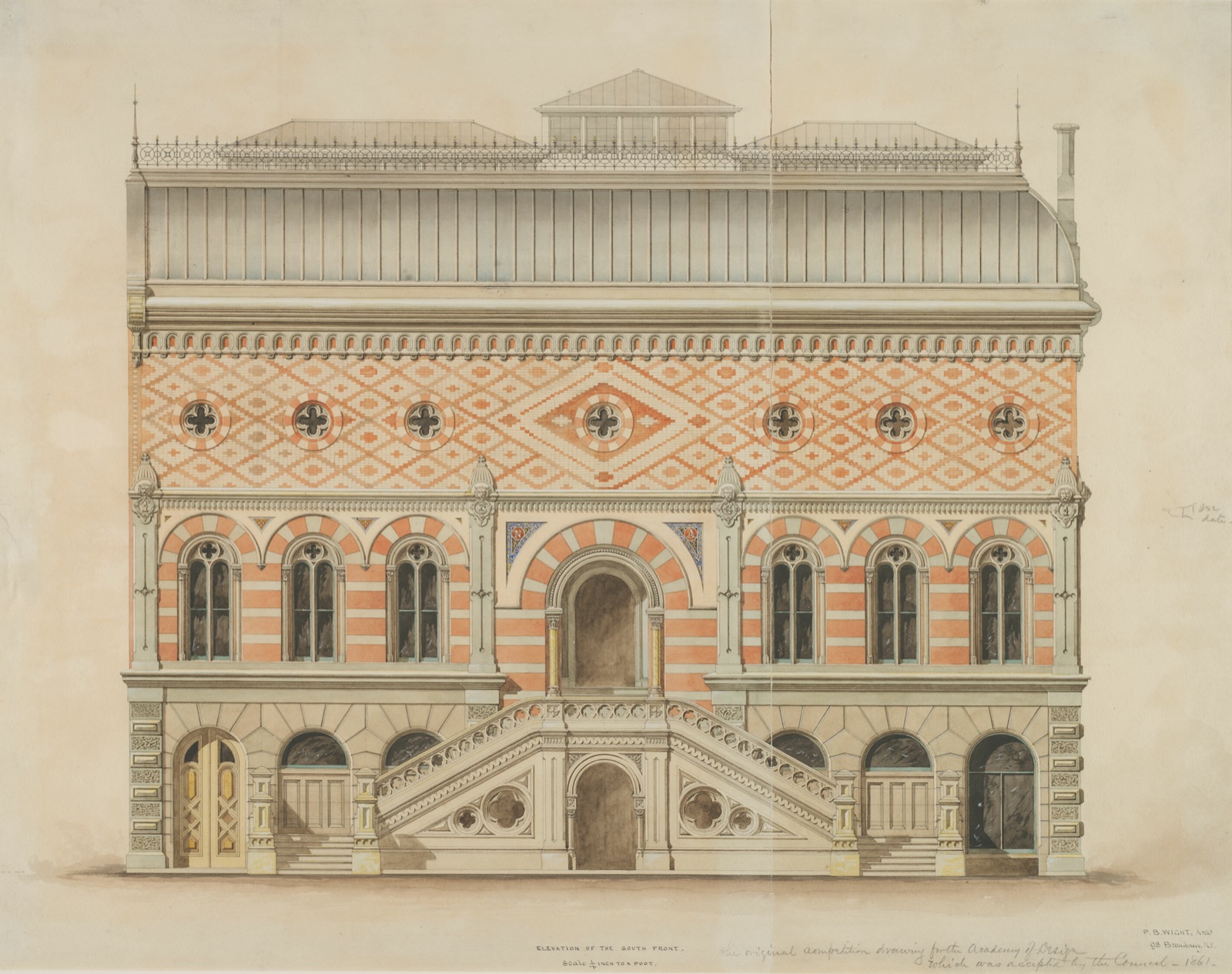 National Academy of Design Competition, New York, New York, South Elevation — Peter Bonnett Wight; American, 1838–1925