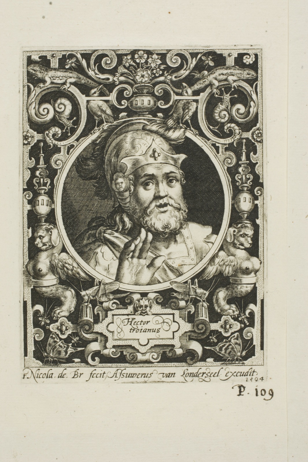 Hector of Troy, plate one from The Nine Worthies — Nicolaes de Bruyn (Flemish, 1571-1656); published by Assuerus van Londerseel (Flemish, 1572-1635)