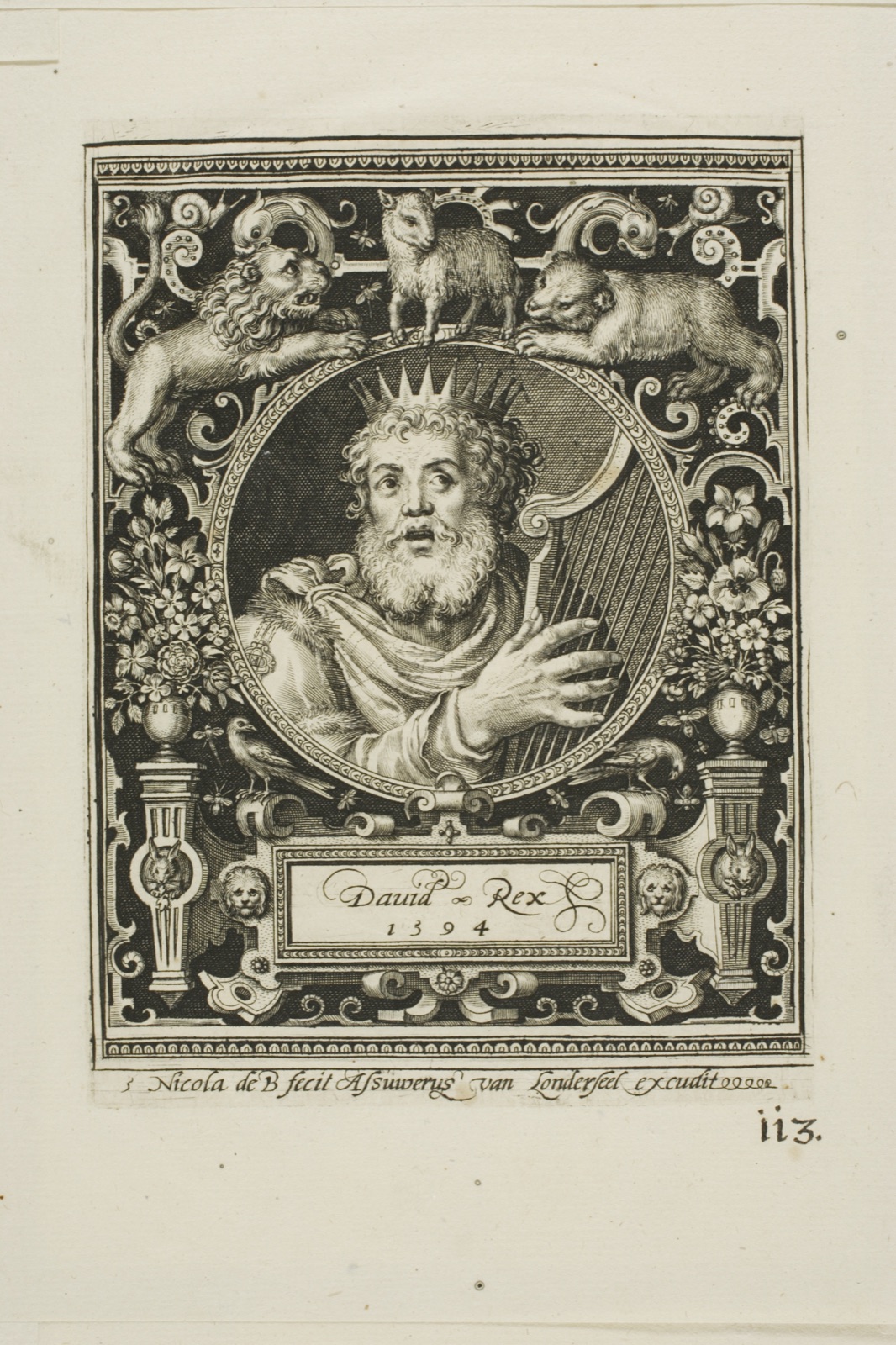 King David, plate five from The Nine Worthies — Nicolaes de Bruyn (Flemish, 1571-1656); published by Assuerus van Londerseel (Flemish, 1572-1635)