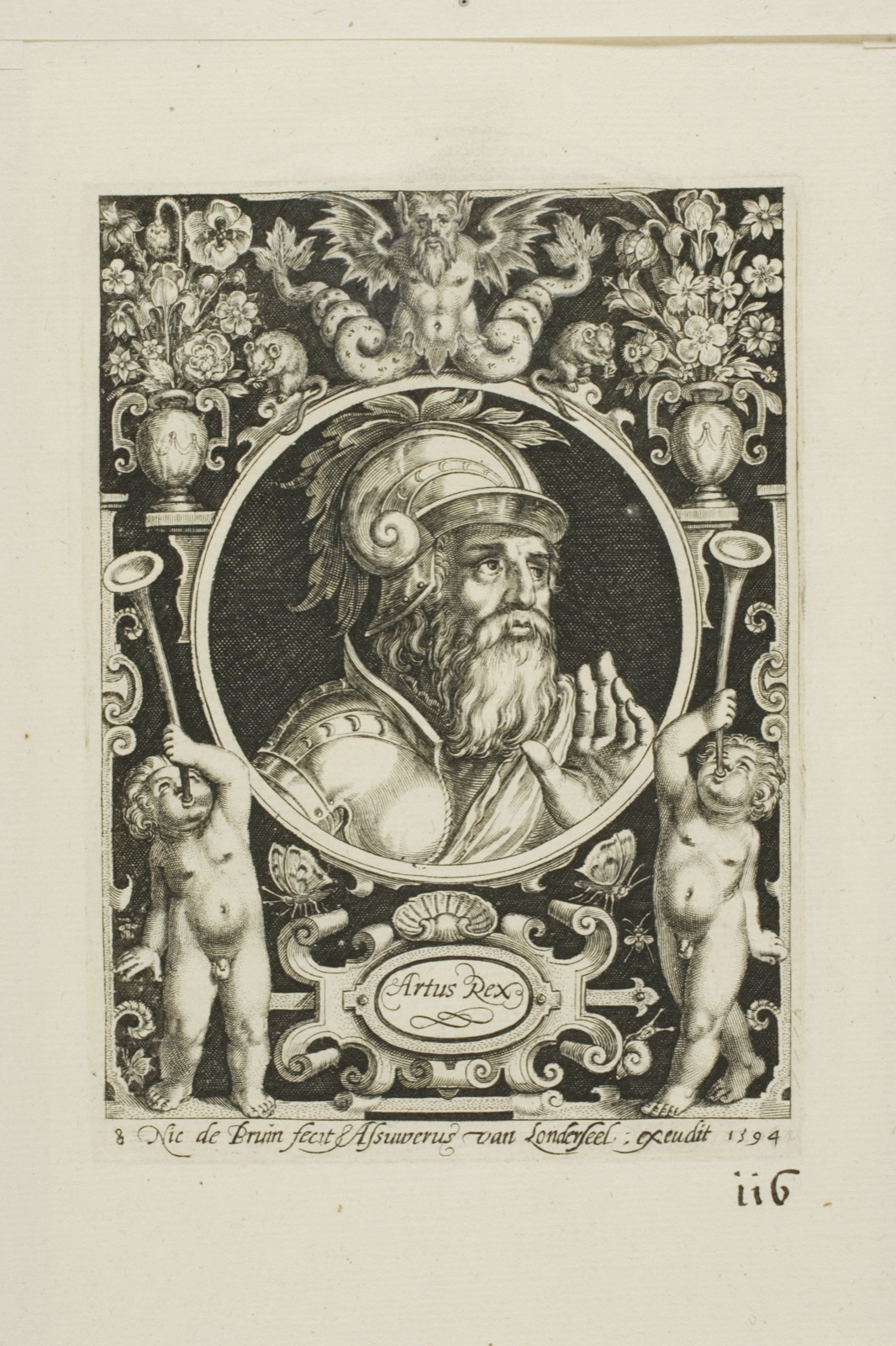 King Arthur, plate eight from The Nine Worthies — Nicolaes de Bruyn (Flemish, 1571-1656); published by Assuerus van Londerseel (Flemish, 1572-1635)
