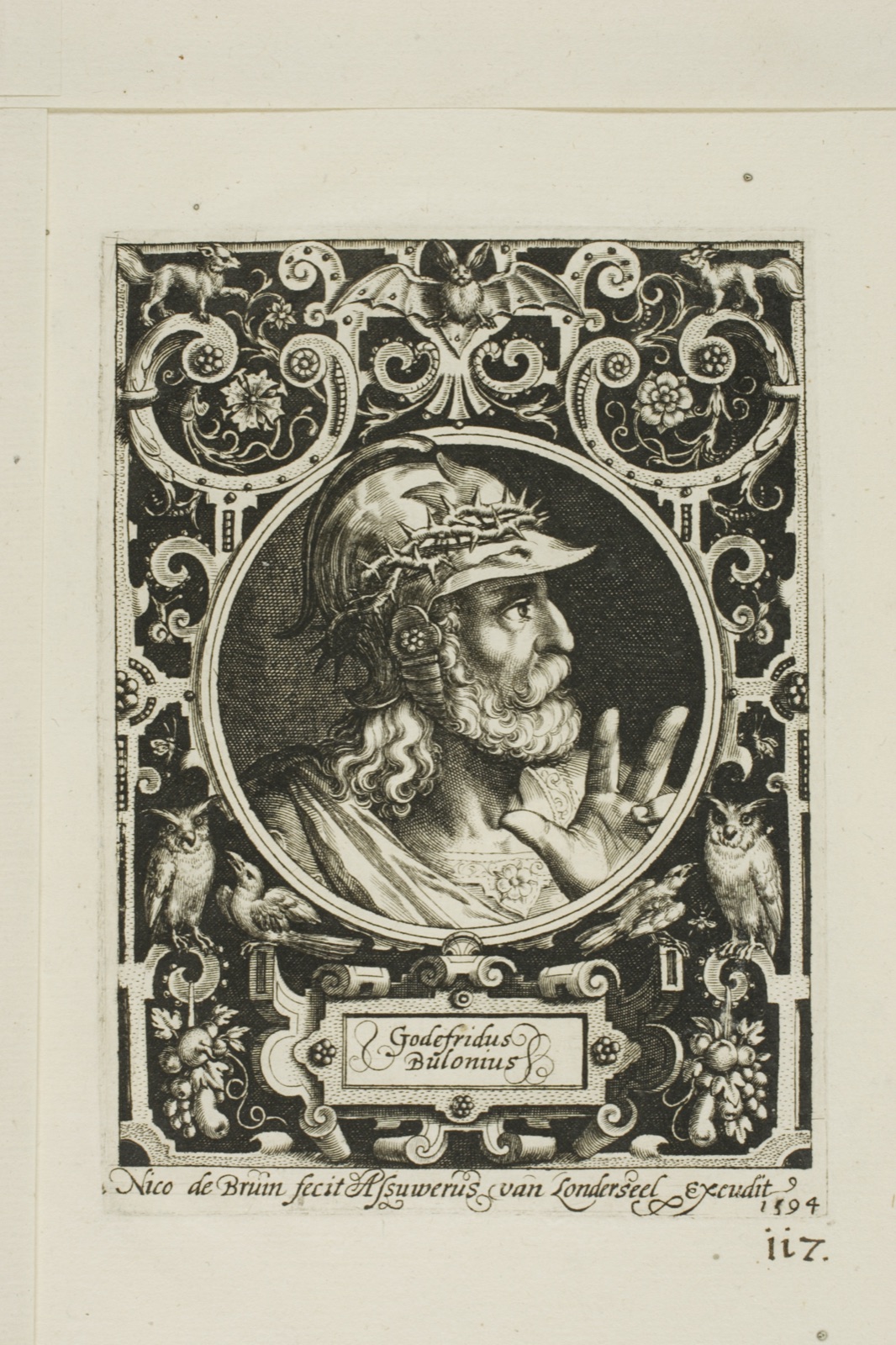 Godfrey of Bouillon, plate nine from The Nine Worthies — Nicolaes de Bruyn (Flemish, 1571-1656); published by Assuerus van Londerseel (Flemish, 1572-1635)