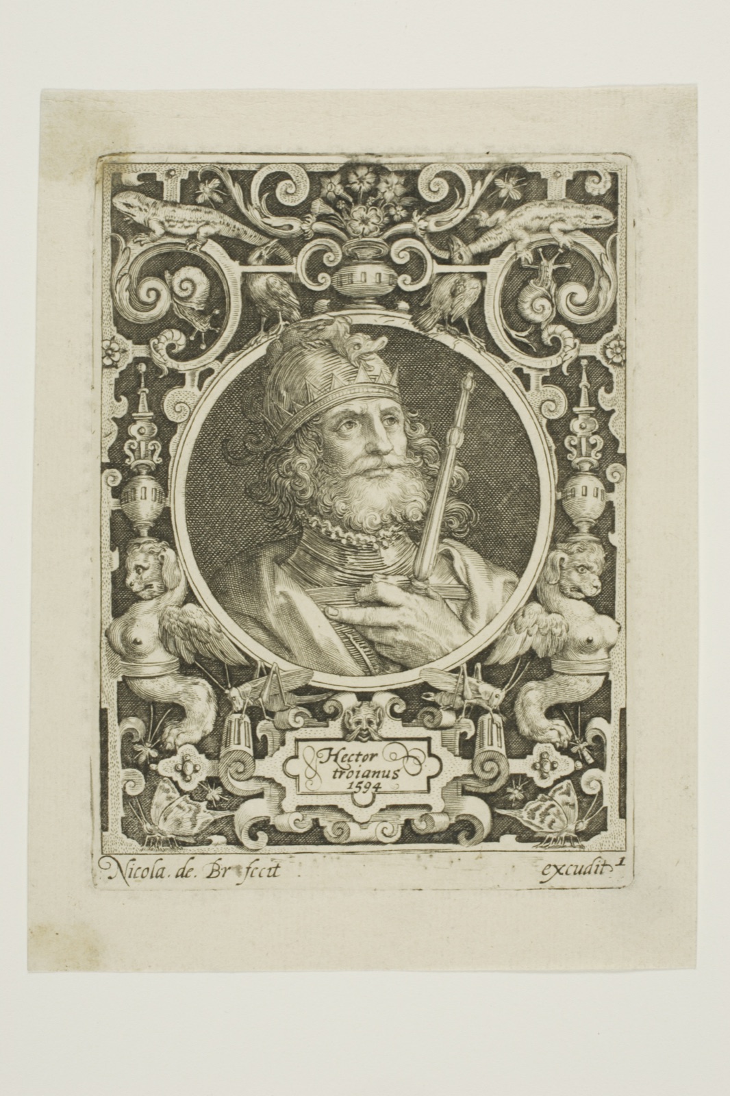 Hector of Troy, plate one from The Nine Worthies — Nicolaes de Bruyn (Flemish, 1571-1656); published by Assuerus van Londerseel (Flemish, 1572-1635)
