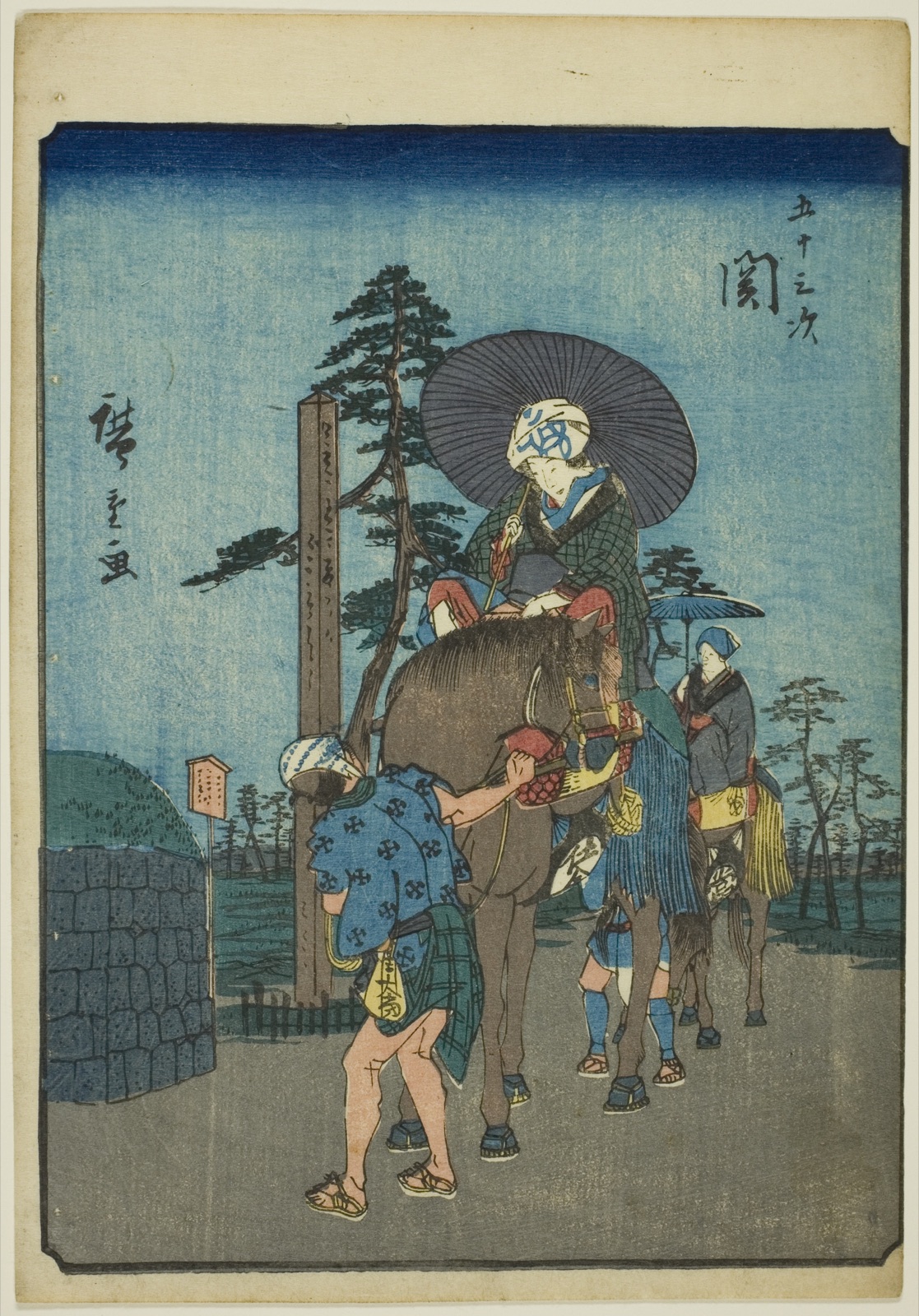 Seki, from the series "Fifty-three Stations [of the Tokaido] (Gojusan tsugi)," also known as the Figure Tokaido (Jinbutsu Tokaido) — Utagawa Hiroshige 歌川 広重; Japanese, 1797-1858