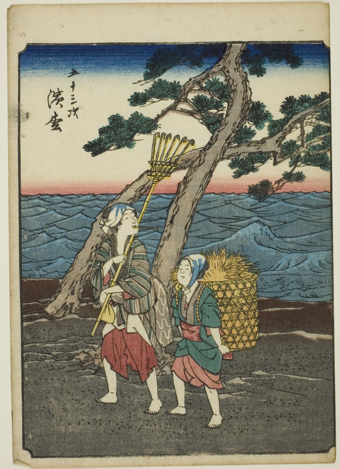 Hamamatsu, from the series "Fifty-three Stations [of the Tokaido] (Gojusan tsugi)," also known as the Figure Tokaido (Jinbutsu Tokaido) — Utagawa Hiroshige 歌川 広重; Japanese, 1797-1858