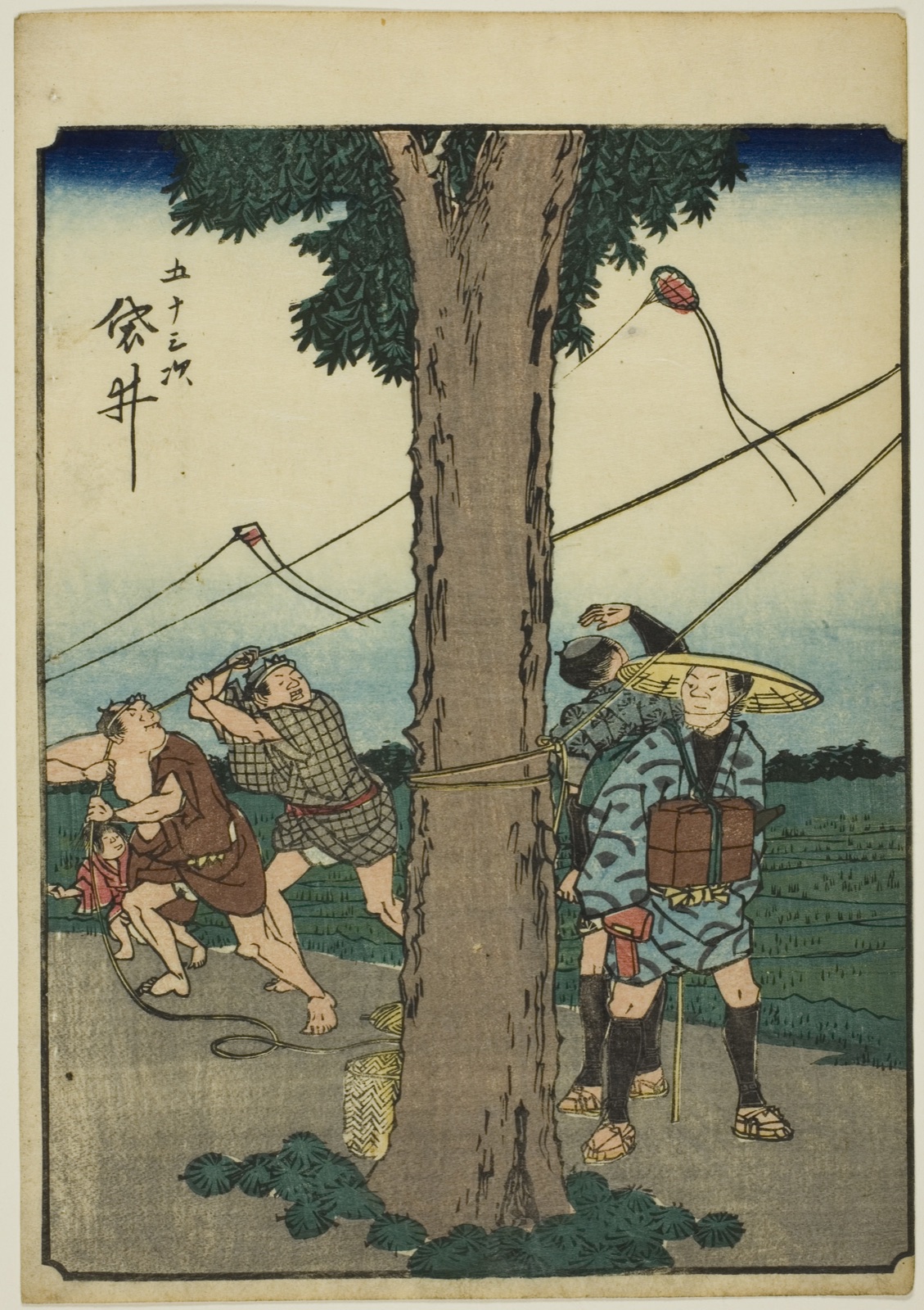 Fukuroi, from the series "Fifty-three Stations [of the Tokaido] (Gojusan tsugi)," also known as the Figure Tokaido (Jinbutsu Tokaido) — Utagawa Hiroshige 歌川 広重; Japanese, 1797-1858