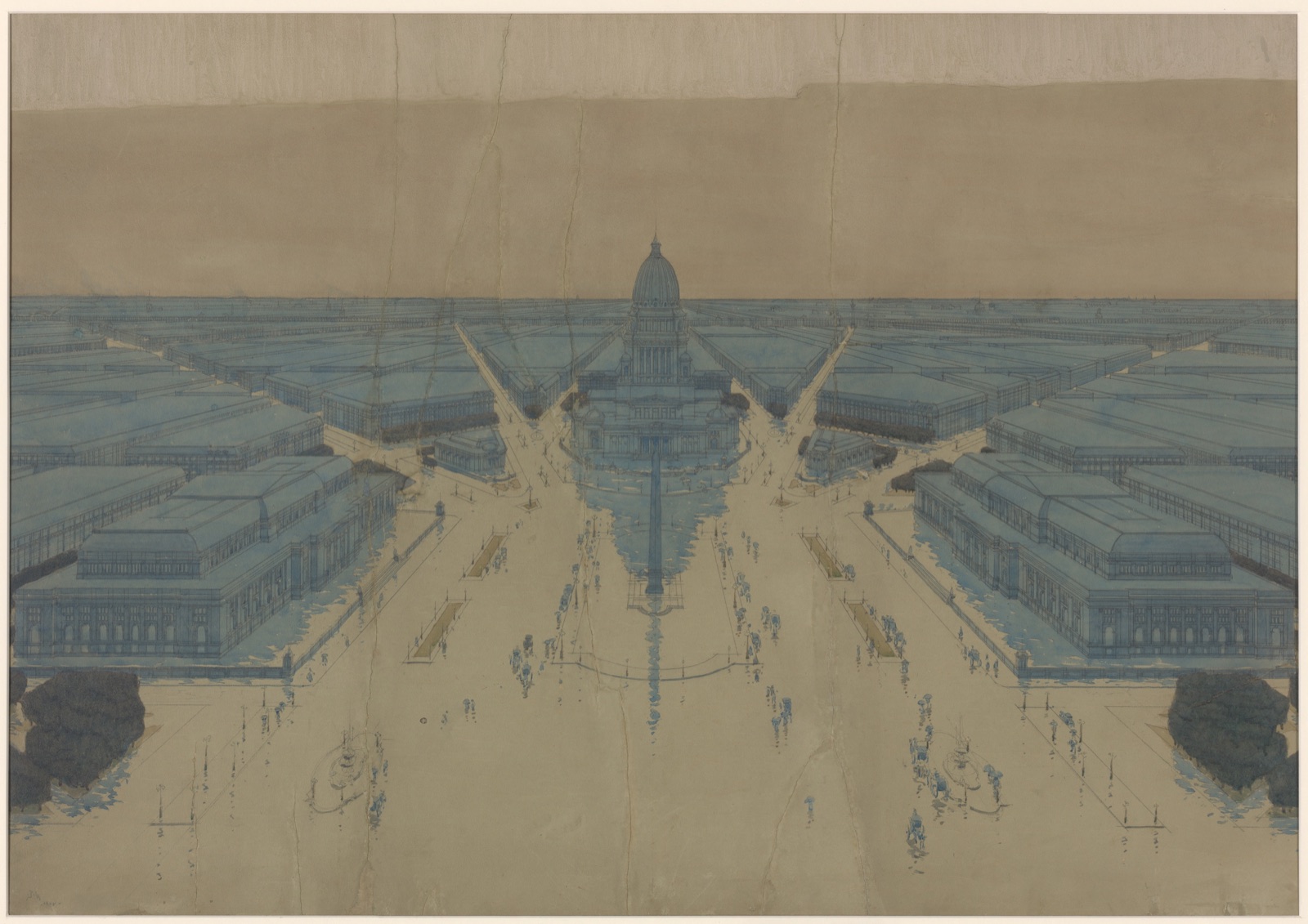 View of the Proposed Civic Center Plaza and Buildings, The 1909 Plan of Chicago — Daniel Hudson Burnham, American, 1846-1912; Edward Herbert Bennett, American, born England, 1874-1954; Jules Guerin, delineator, American, 1866-1946