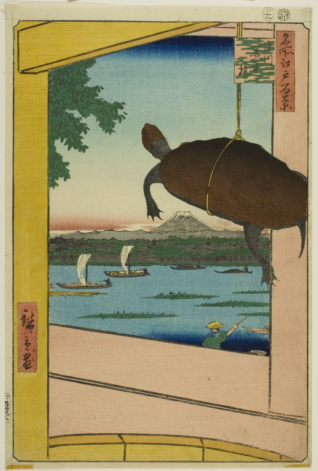 Mannen Bridge, Fukagawa (Fukagawa Mannenbashi), from the series "One Hundred Famous Views of Edo (Meisho Edo hyakkei)" — Utagawa Hiroshige 歌川 広重; Japanese, 1797–1858